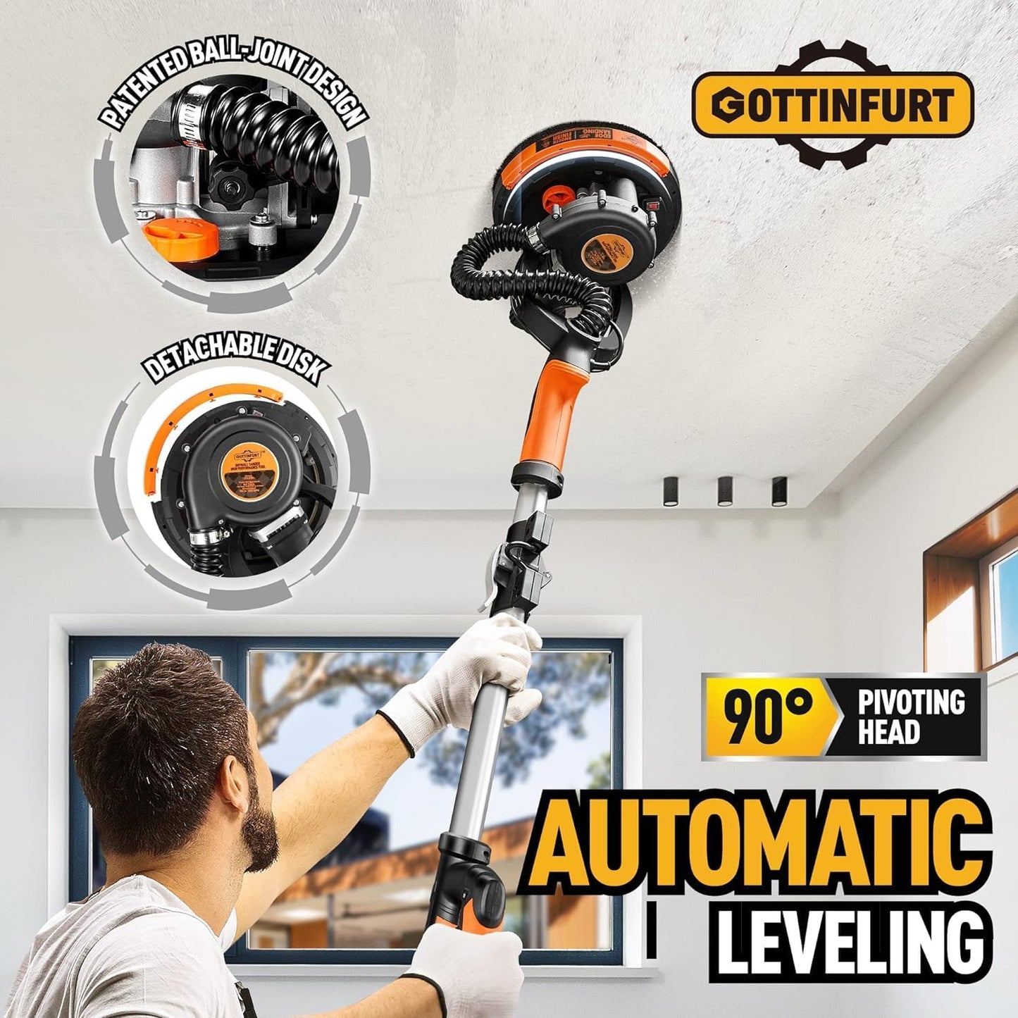 Drywall Sander, 780W Electric Power Drywall Sander with Vacuum, Dry Wall Sander with Extendable Handle, 7 Variable Speed 900-1800RPM, 26' Power Cord,