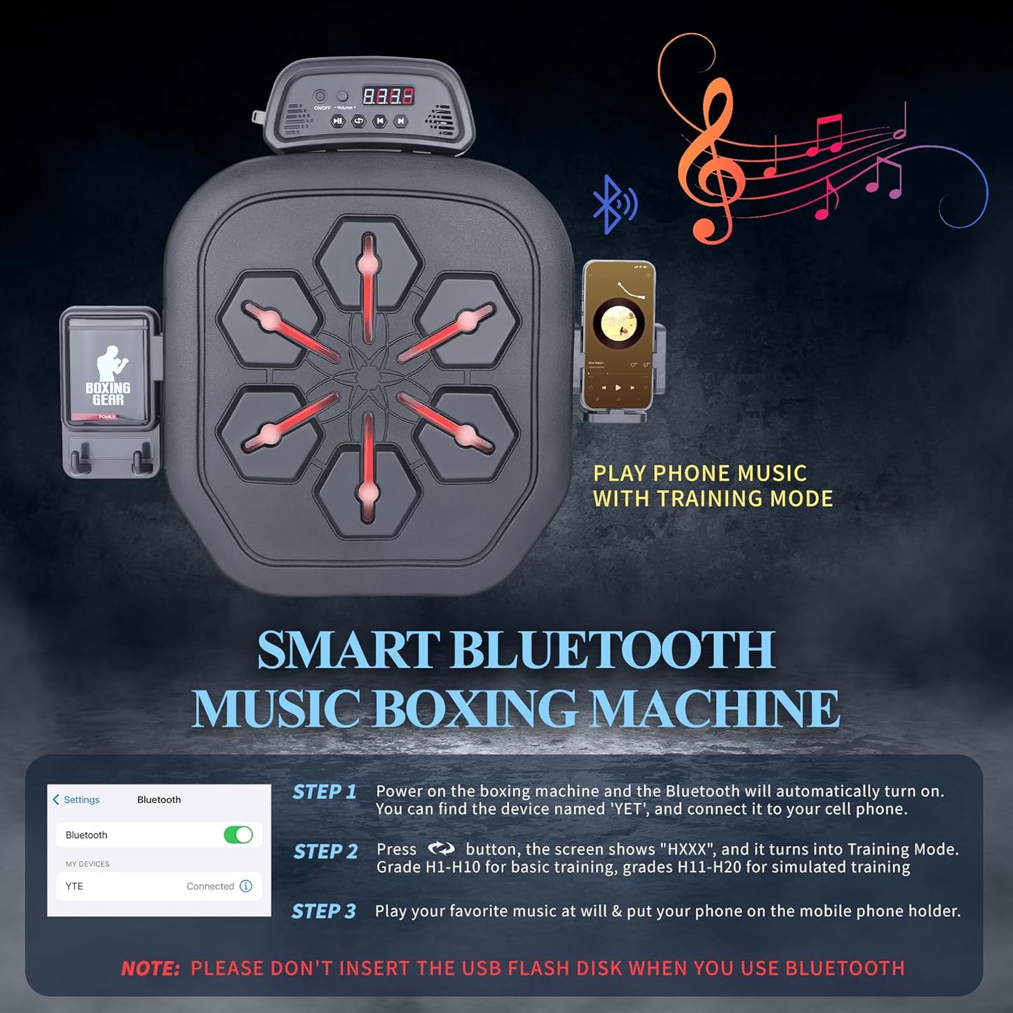 Music Boxing Machine with Gloves, Smart Bluetooth Boxing Machine Wall Mounted, Music Boxing Machine for Adults