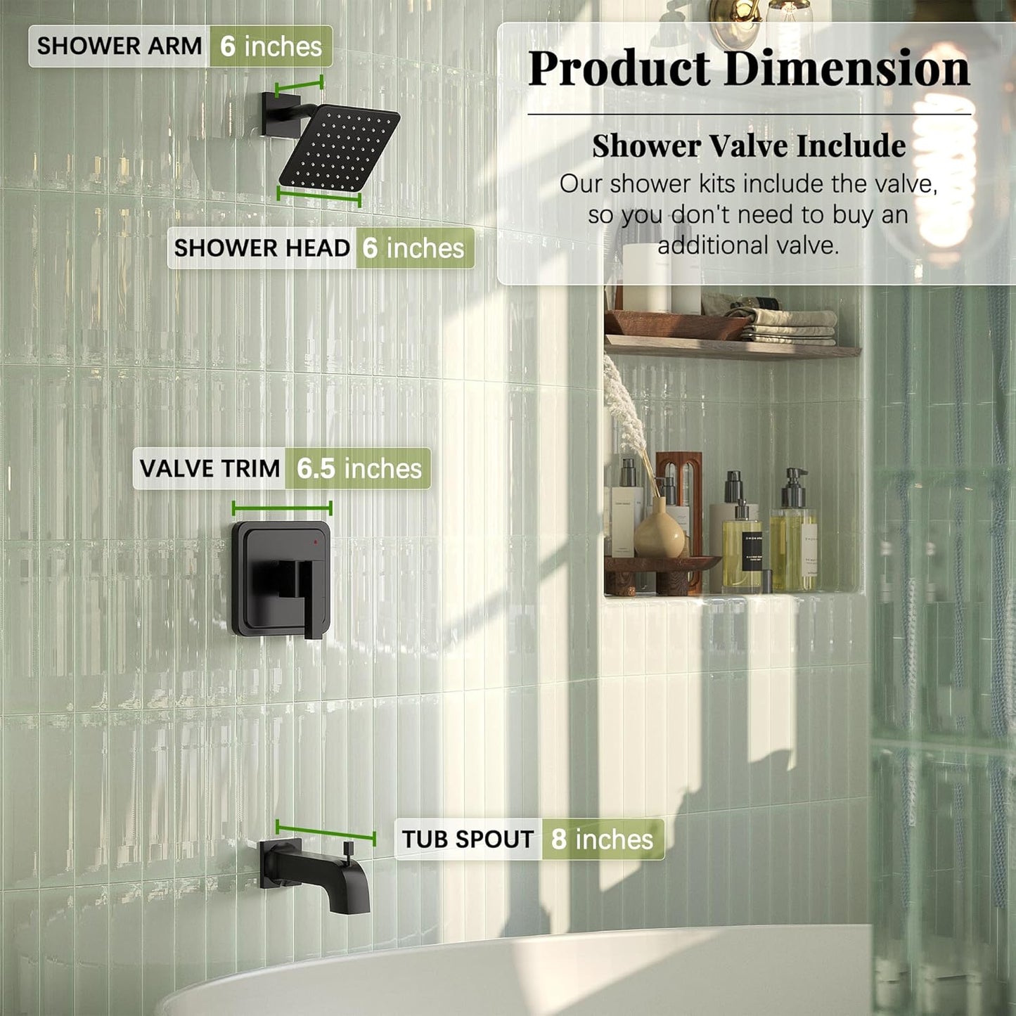 Gabrylly Shower Faucet Set, Bathtub Faucet with 6" Rain Black Shower Head and Handle Set, Single-Handle Tub Shower Tr