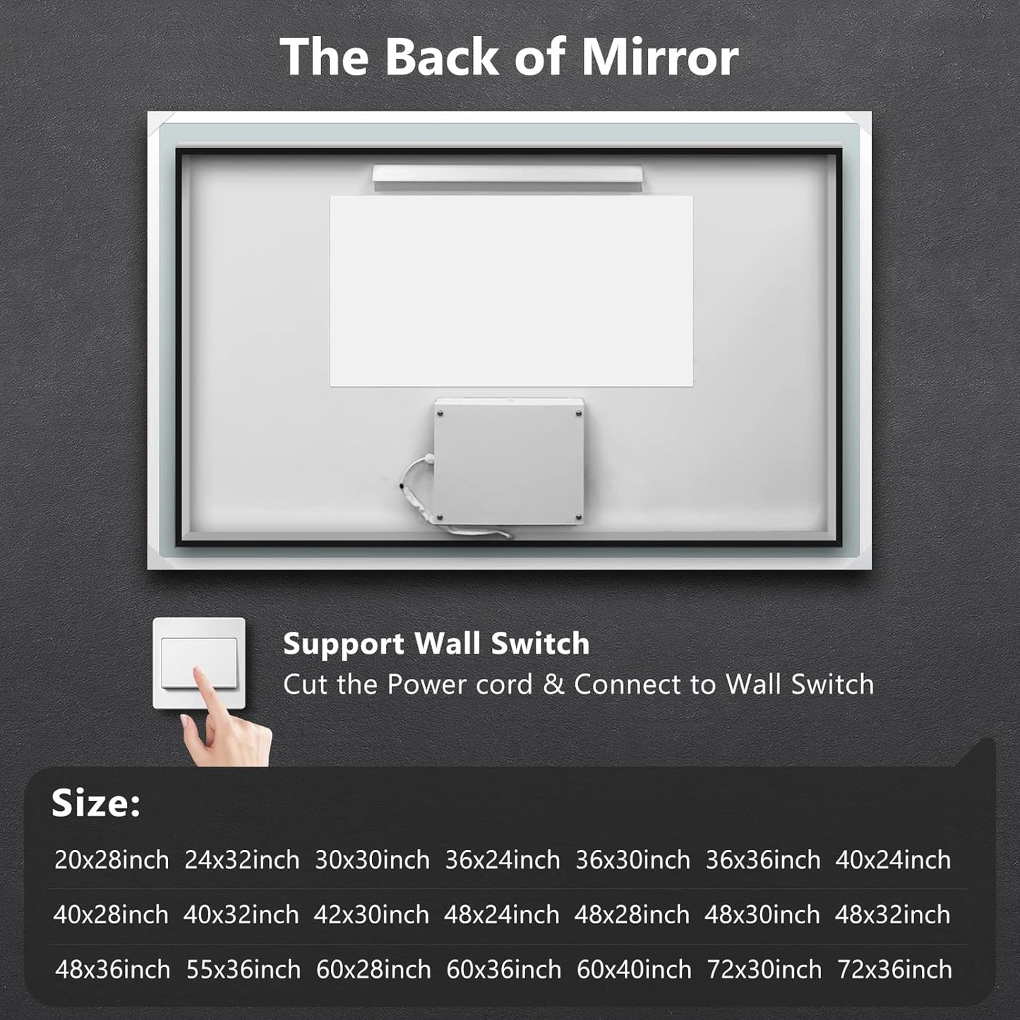 LED Bathroom Mirror with Adjustable 3-Color 40 X 24 inch Frontlit
