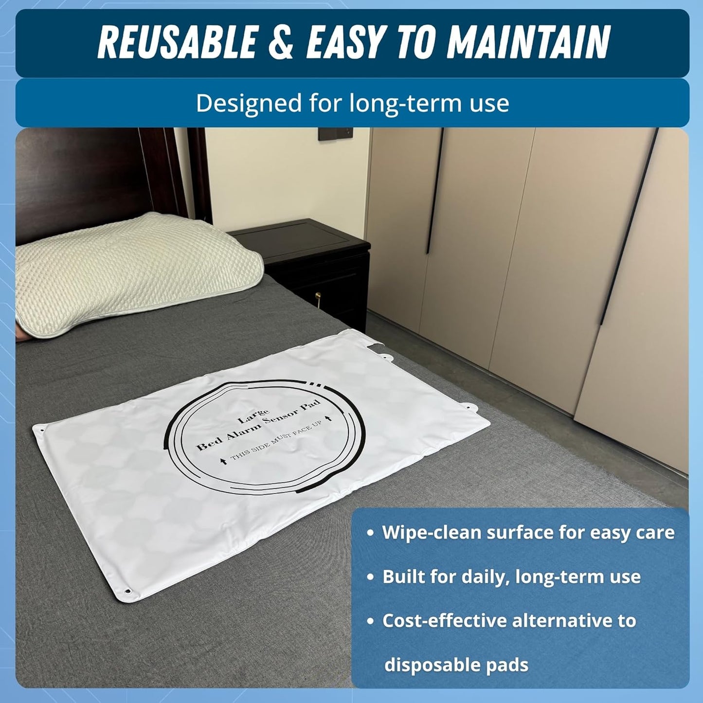 Large Bed Alarm for Elderly Adults – Wireless Bed Alarm Pad (20” x 30”) & Pager – Safety Bed Alarms and Fall Prevention – Dementia & Alzheimers Support, Designed for Nighttime Care