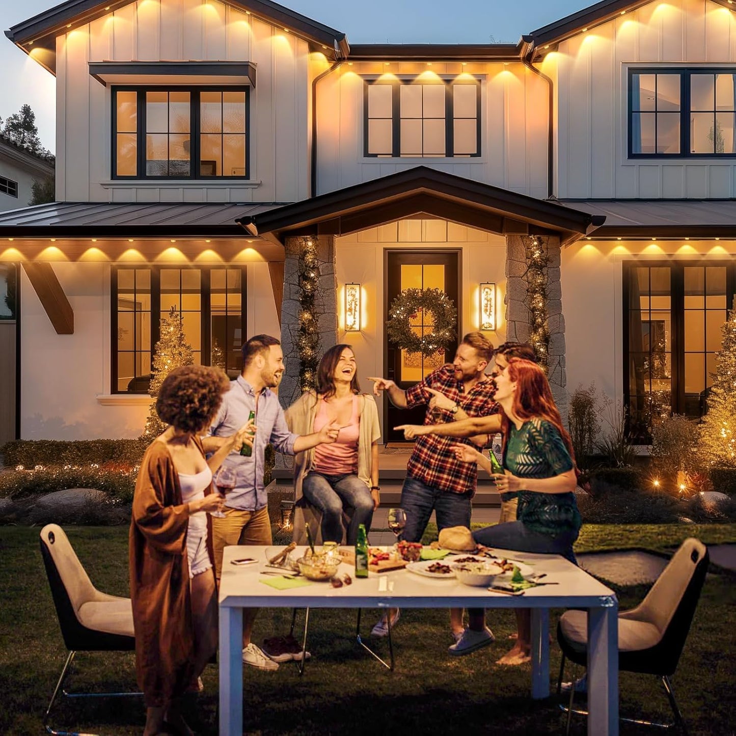 Brightever Permanent Outdoor Lights, Upgraded Warm White Outdoor Lights 100FT with 72 LED Lighting, IP65 Waterproof Ea