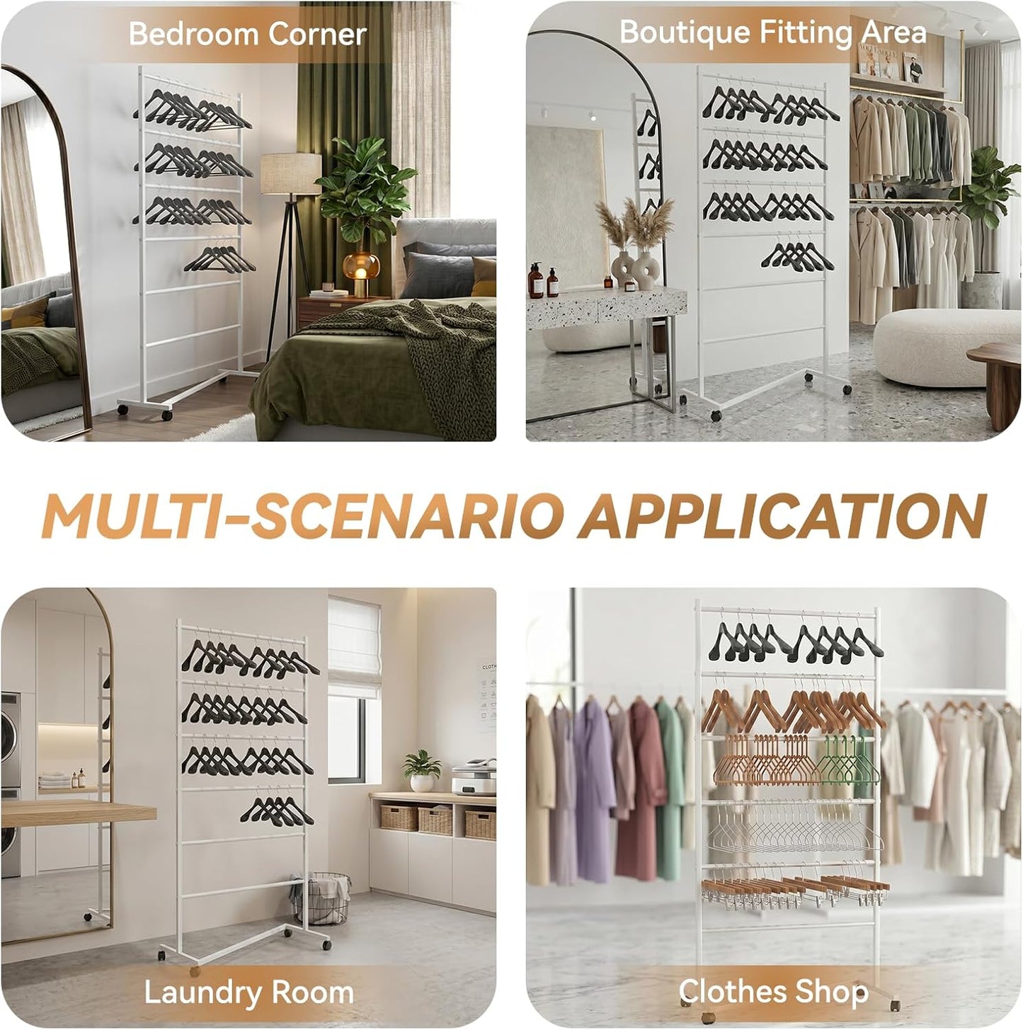 6 Tier Z-Truck Clothing Hanger Storage System, Efficiently Organize Standard Hangers, Skirt and Pant Hangers; Mobile Rack for malls, boutiques, Laundry Rooms; White, 61 x 30 x 15 in.