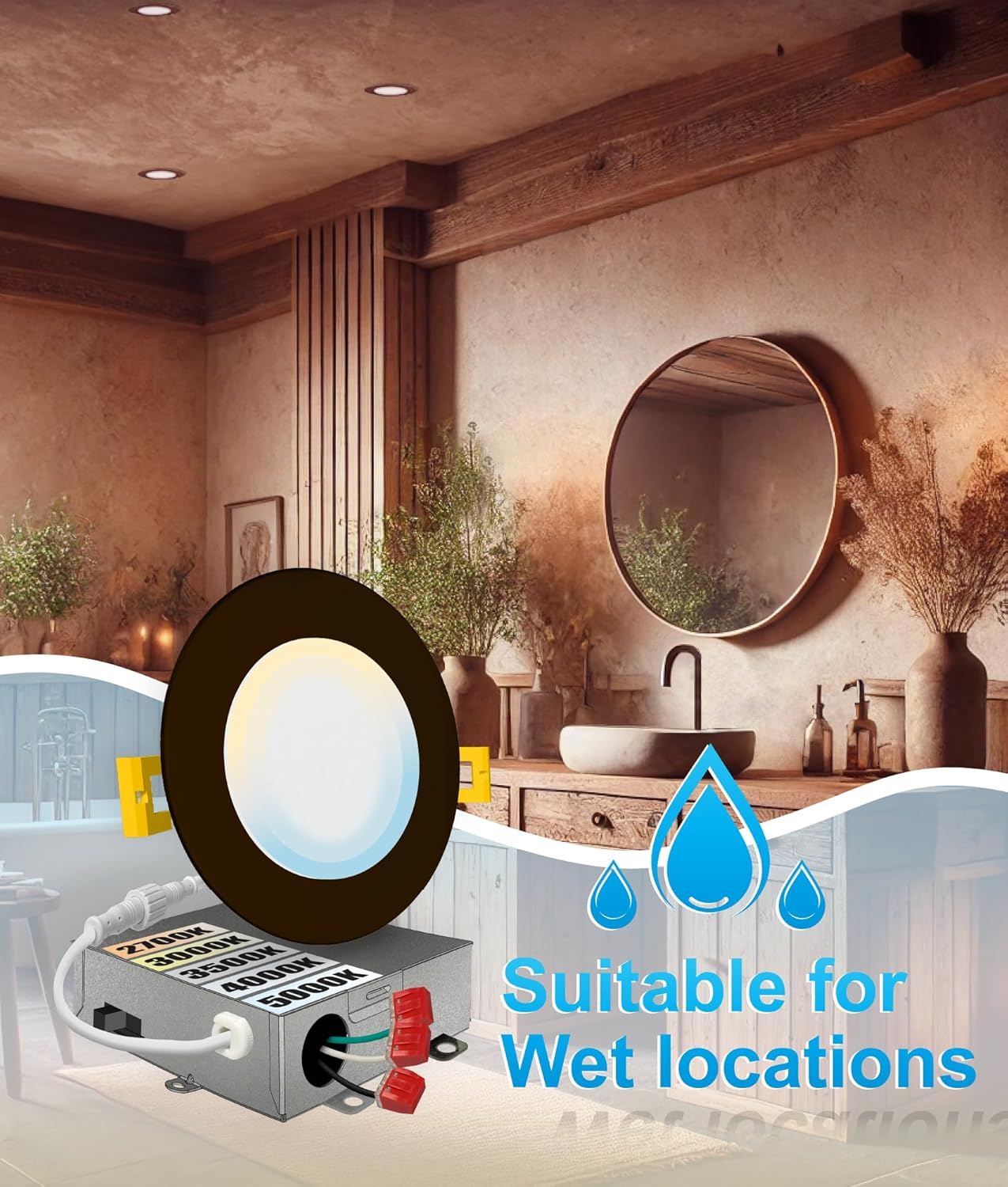 NUWATT 12 Pack 4 Inch Ultra-Thin Bronze LED Recessed Lighting, 5CCT 2700K/3000K/3500K/4000K/5000K Selectable, 630 Lumens, IC Rated, Dimmable Canless Wafer Light, Slim Panel Light, Metal J-Box, ETL