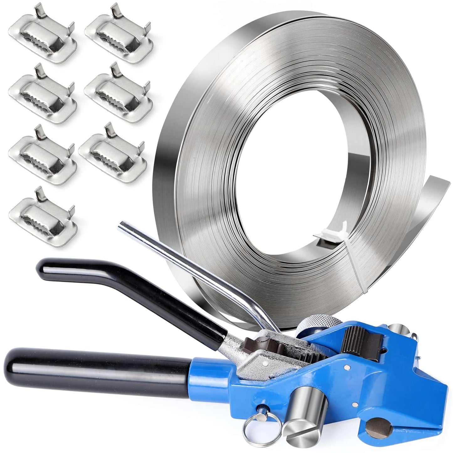 Pallet Packing Banding Strapping Kit 3 in 1 Banding Tools for Steel Strapping Include Tensioner Tool, 100' Length x 3/4' Wide 304 Stainless Steel