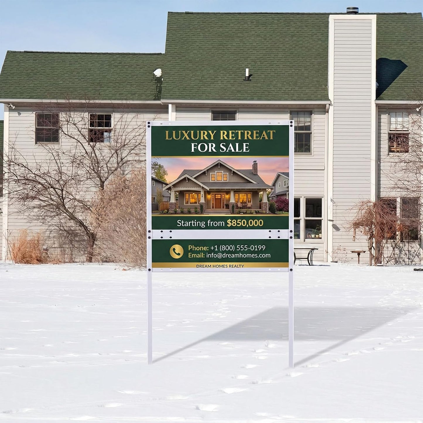 Shimeyao 4 Pcs 24"x18" Real Estate Sign Metal H frame with Rider Slide-in Real Estate Sign Holder H Frame Yard Steel Stakes, White