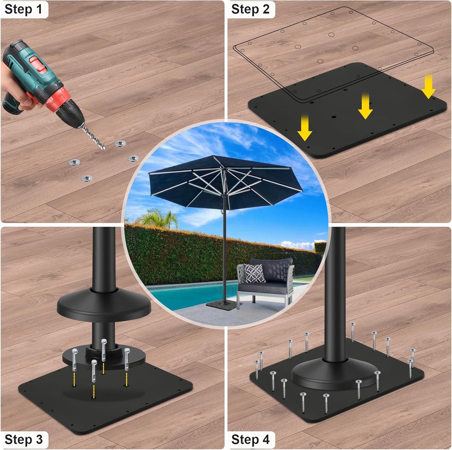 Umbrella Base of Deck Cantilever Suitable for Purple Leaf Umbrellas,15.75''(L) X 15.75'(W) X 0.39'(T)