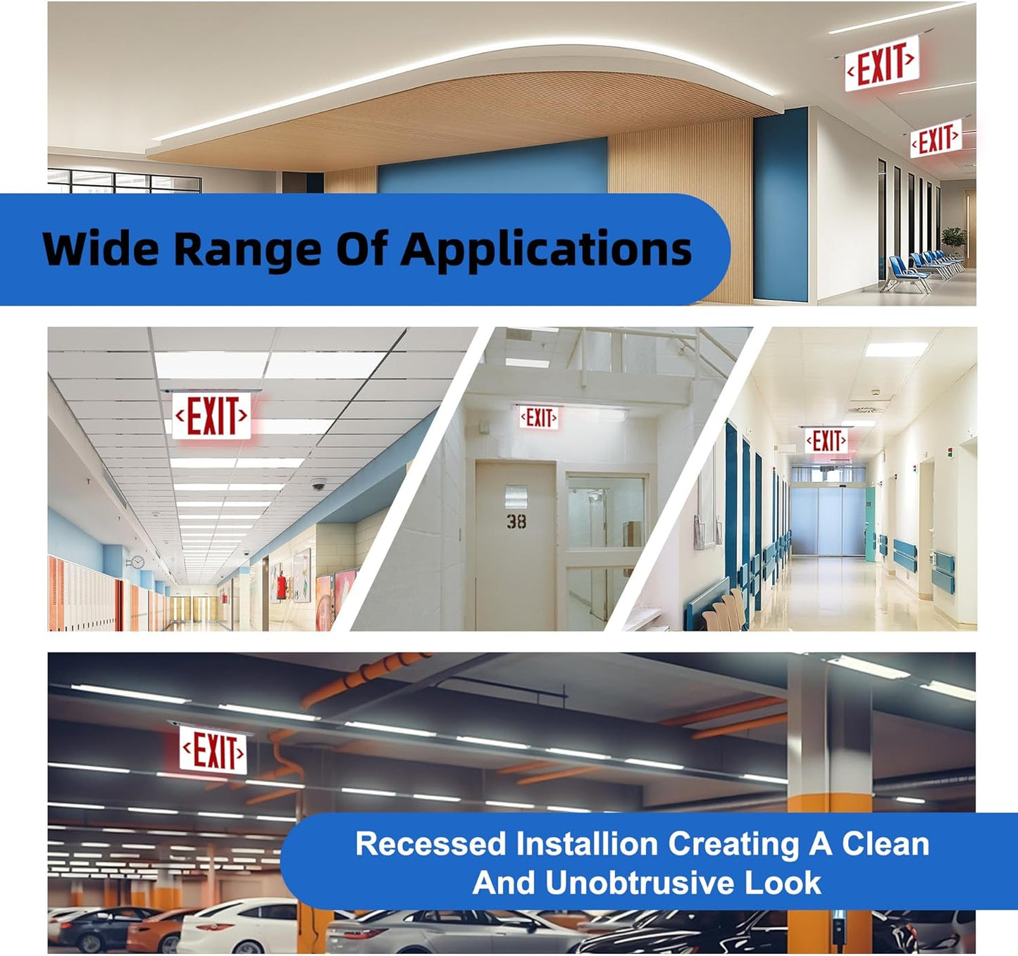 LED Exit Sign LED Edge-Lit Exit Sign Emergency Light w/Battery Backup, Clear Acrylic Panel, Red