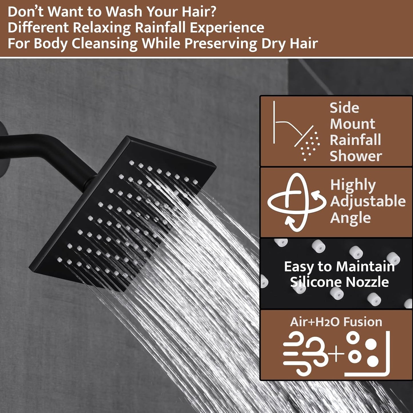 Shower System Matte Black Wall Mount Shower Faucet Set with 10 Inch Shower Head, Push Button Diverter Shower Fixtures with 3 in 1 Handheld,6 Inch