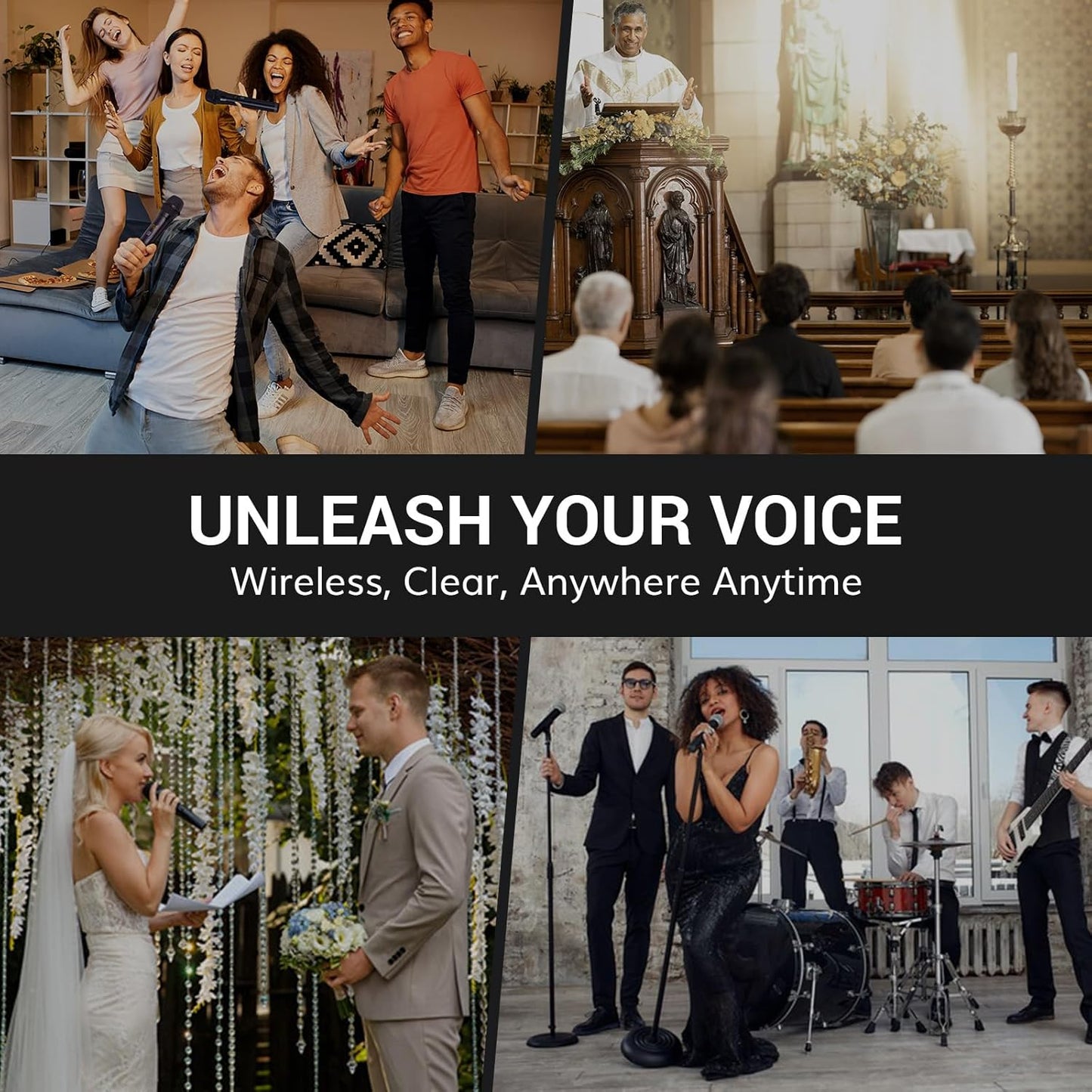 TONOR Rechargeable Wireless Microphone, Metal Dual UHF Handheld Microphone System, Cordless Mic with Bluetooth Recei