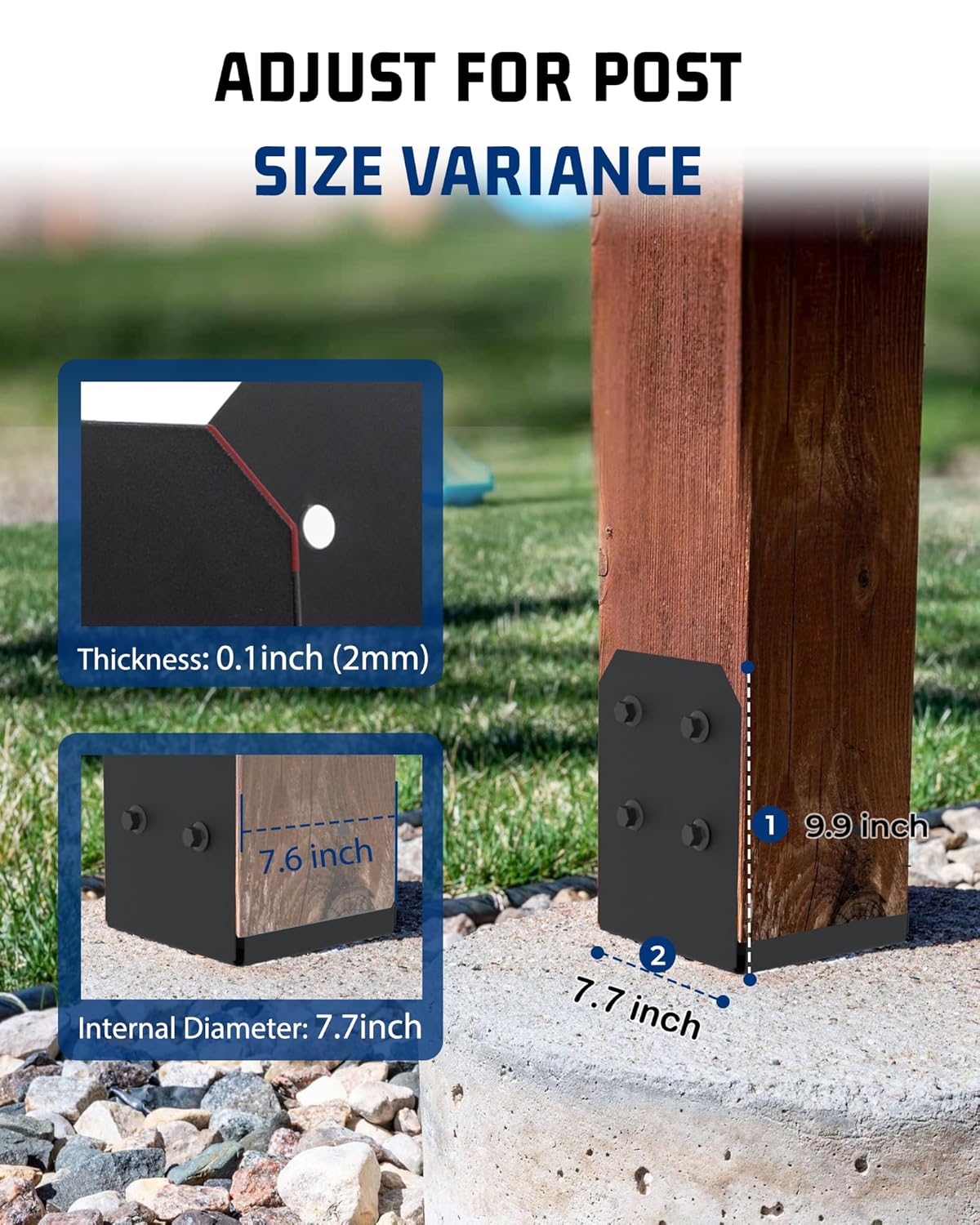 vikofan Nominal 8x8 Post Base for Concrete, 1-Inch Standoff, Deck Post Base, 8x8 Post Bracket Anchor, Adjustable Gazebo Pergola Brackets Kit Black,