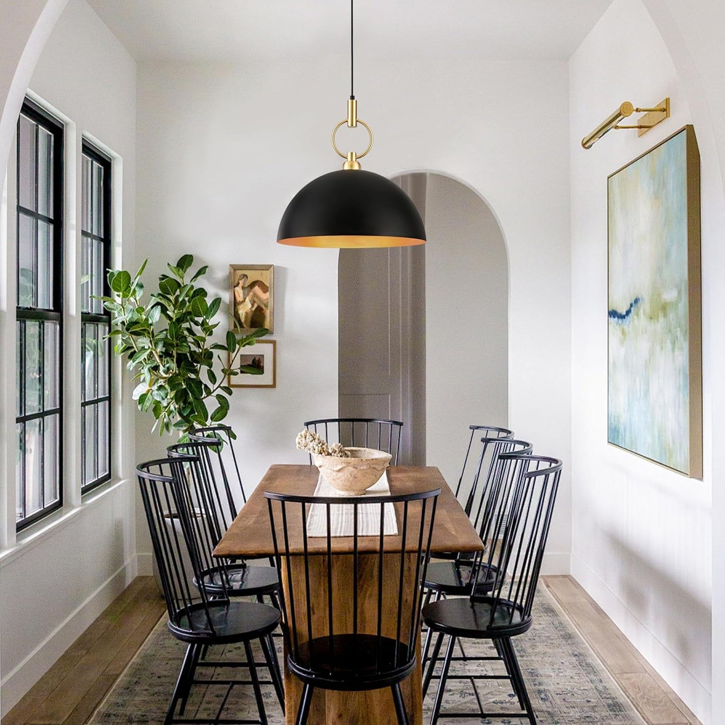 Corlaceling 17.7" Large Pendant Light for Kitchen Island Farmhouse Black and Gold Pendant Lighting Industrial Dome Pendant Light Fixture for