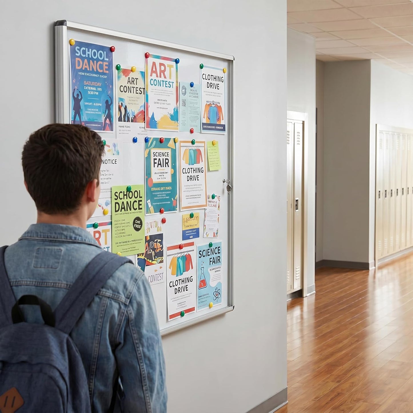 38”x38”Enclosed Bulletin Board, Weatherproof Dry Erase Board with Locking Swing-Open Door, Aluminum Frame Wall Mounted Outdoor Enclosed Whiteboard for Home, School, Office, Commercial