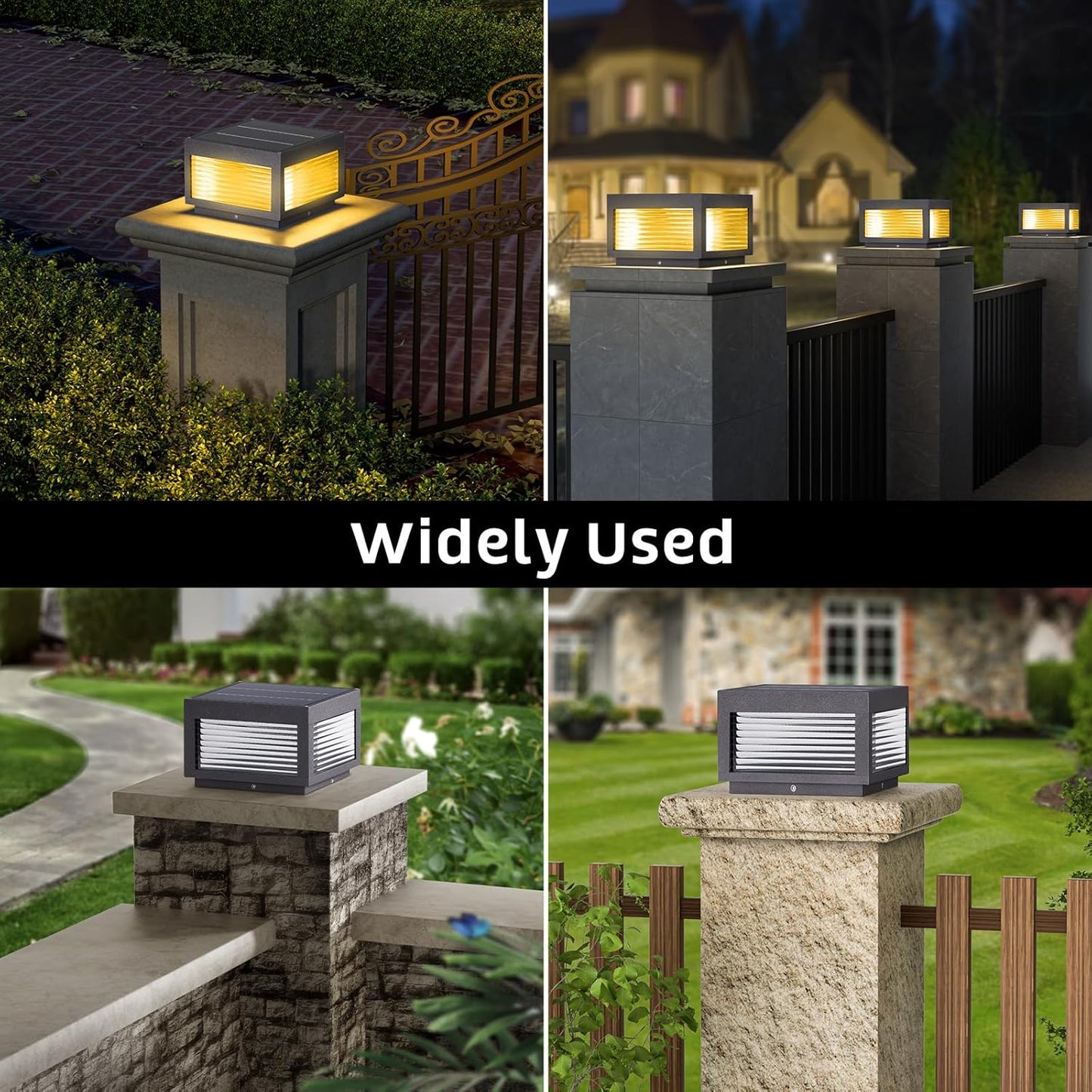 Outdoor Solar Lamp Post Light, 9.84' Modern Cap Lights for Pillar, IP54 Waterproof, Patio Garden Deck