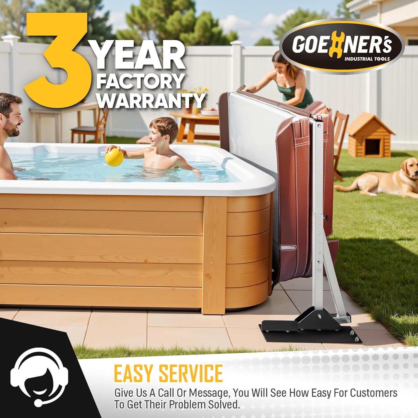 Hot Tub Cover Lift, Stainless Steel Spa Cover Lifter with Ground Anchor Installation, Adjustable Width, Fit for Rectangular & Square Hot Tubs