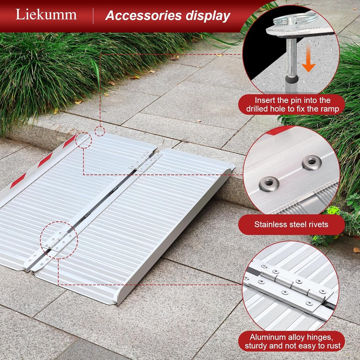5ft Folding Wheelchair Ramp, Portable Handicap Ramp for 600LBS Capacity, Aluminum Ramps with Non-Slip, Threshold Ramp for Wheelchairs