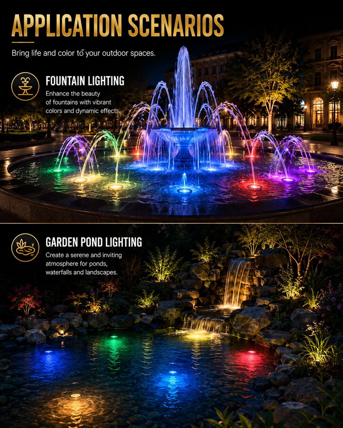 LED Pond Lights with Dual Remote Control, 6W SS316 Black RGB Underwater Fountain Light, IP68 Waterproof Submersible LED Lights for Pond Waterfall, Koi Fish Pond (2 Pack)