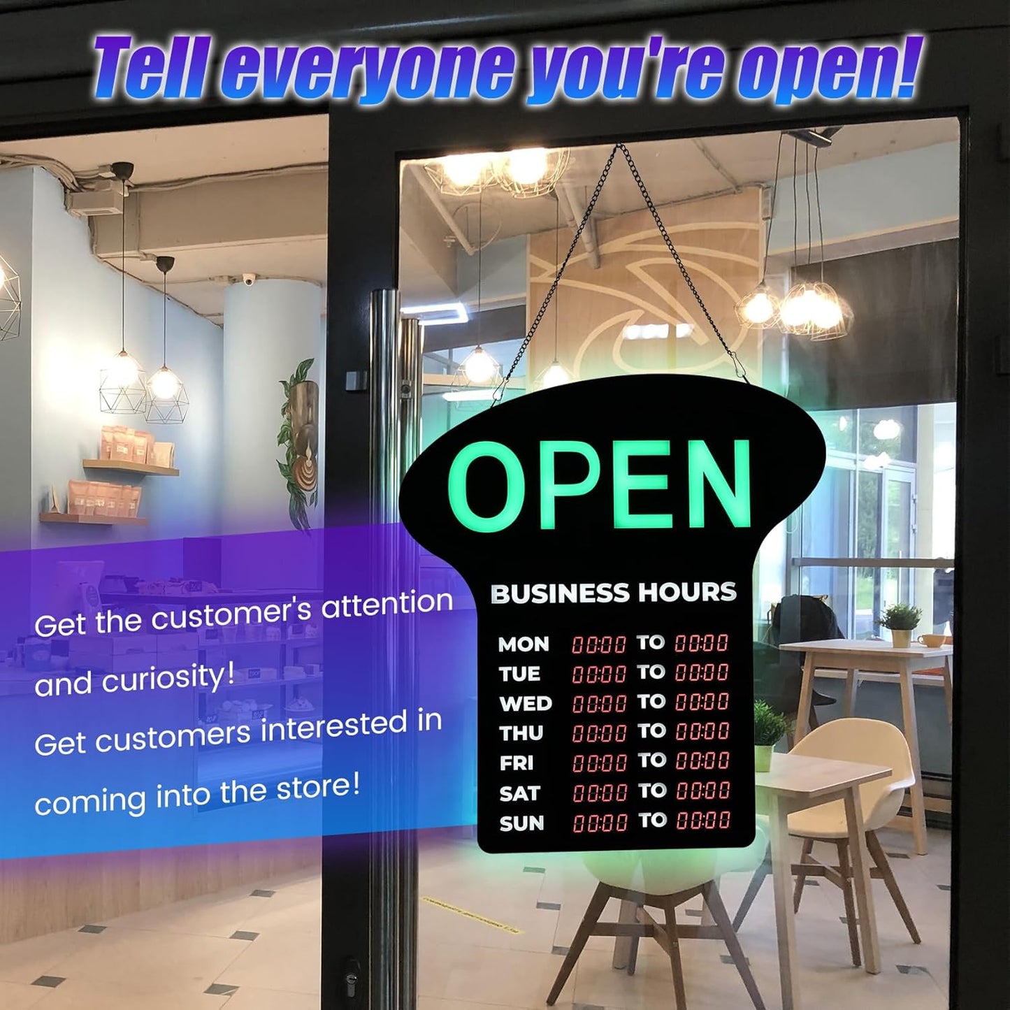 Open Sign with Hours, Multi-Colour LED Open Sign for Business Hours