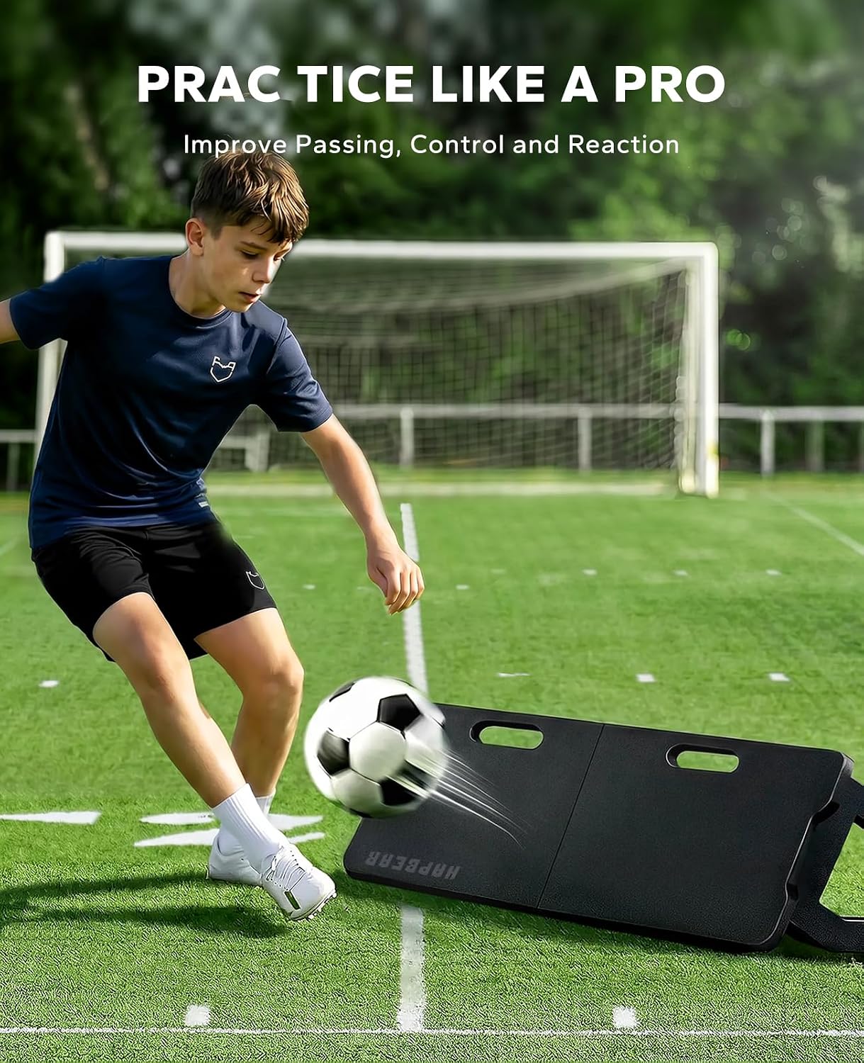 HAPBEAR 5-in-1 Soccer Rebounder Board 32x12, 4-Angle Adjustable, Foldable & Detachable Soccer Training System for Solo Training, HDPE Rebound Wall for Backyard Home Field