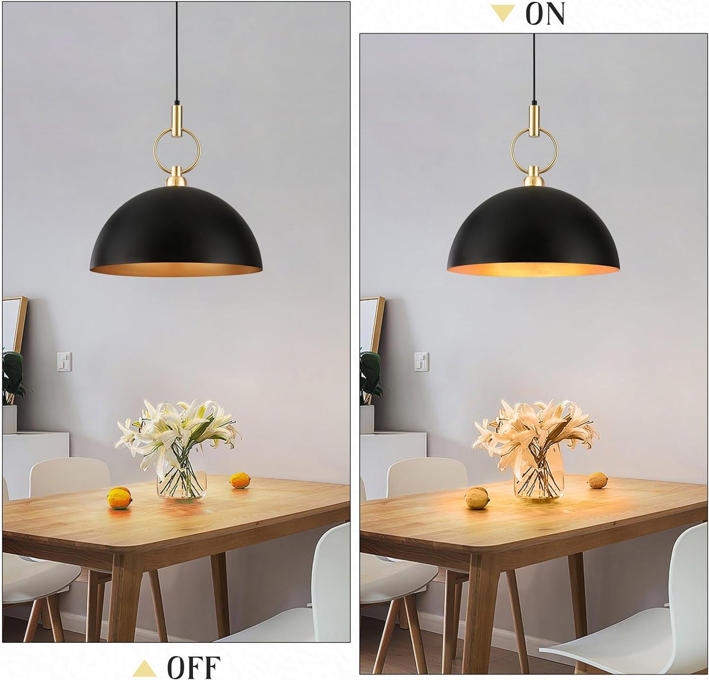 Corlaceling 17.7" Large Pendant Light for Kitchen Island Farmhouse Black and Gold Pendant Lighting Industrial Dome Pendant Light Fixture for