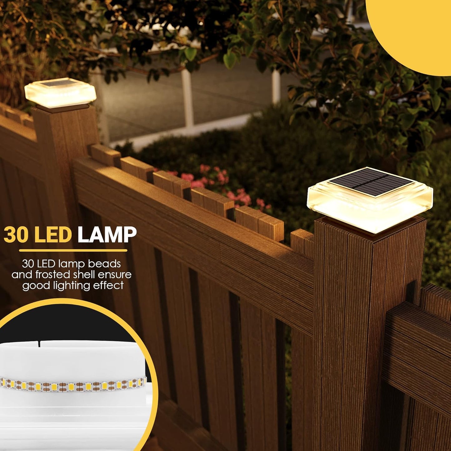 Solar Outdoor Post Cap Lights 25 lumens for Fence Deck or Patio,30 LED Bright Post Lights for 4x4,5x5,6x6 surfaces
6 Pack,Warm White