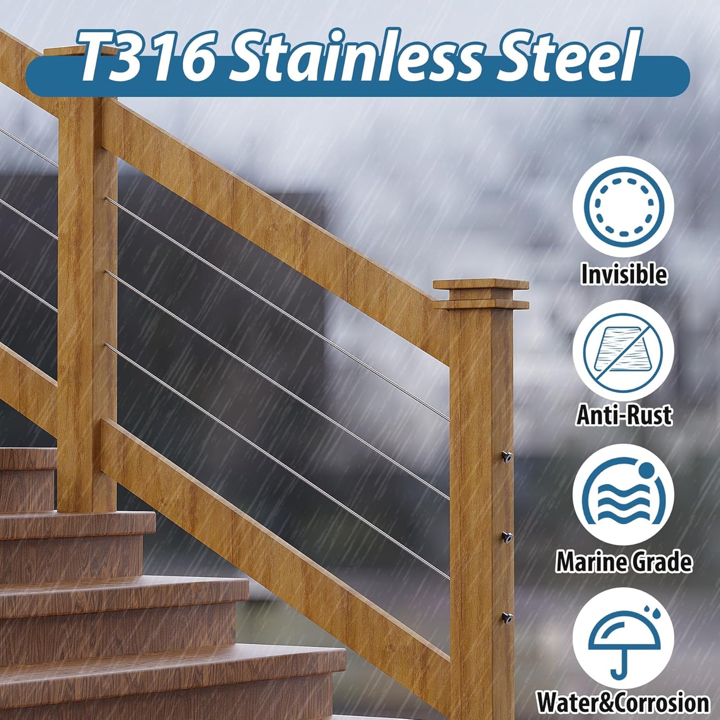 50 Pack 1/8" Black Invisible Cable Railing Hardware Kit, T316 Stainless Steel Receiver and Crimp Stud Ends for Cable Railing, 1/8" Swage
