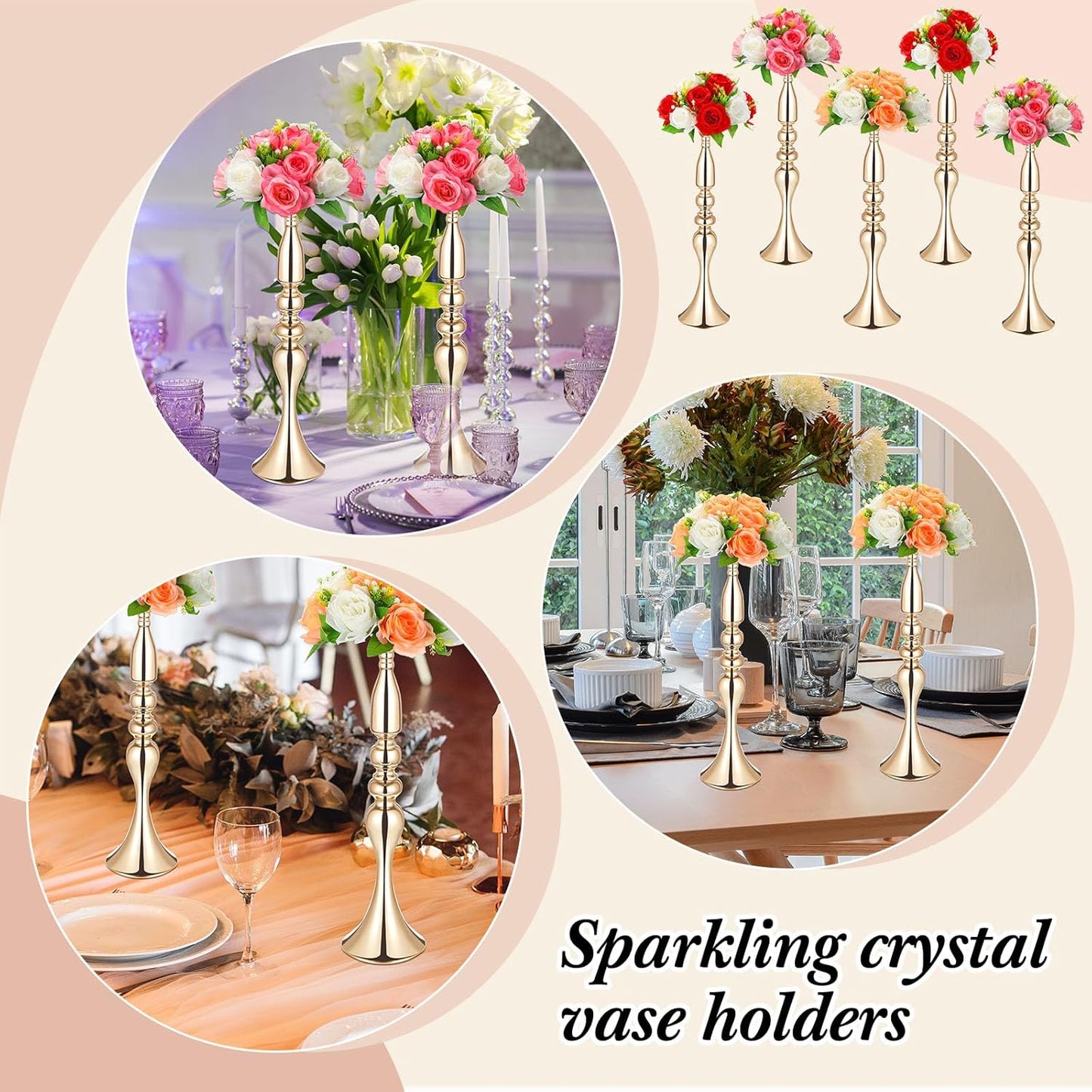 Rtteri 36 Pcs Gold Wedding Centerpiece Table Decoration 20 Inch Tall Metal Flower Stand Wedding Flower Vase Centerpieces for Reception Flower