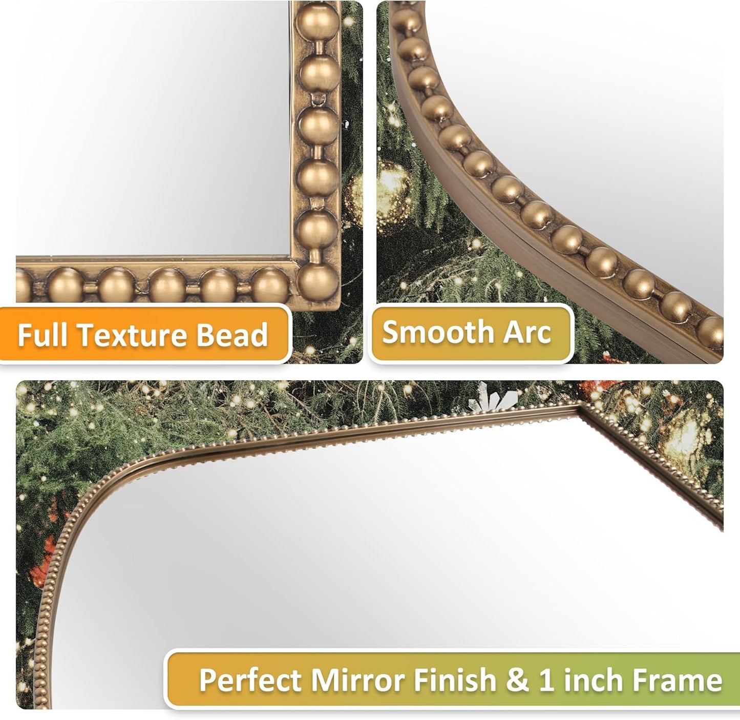 36'X28' Arched Mirror, Metal Beaded Frame Mirror for Wall