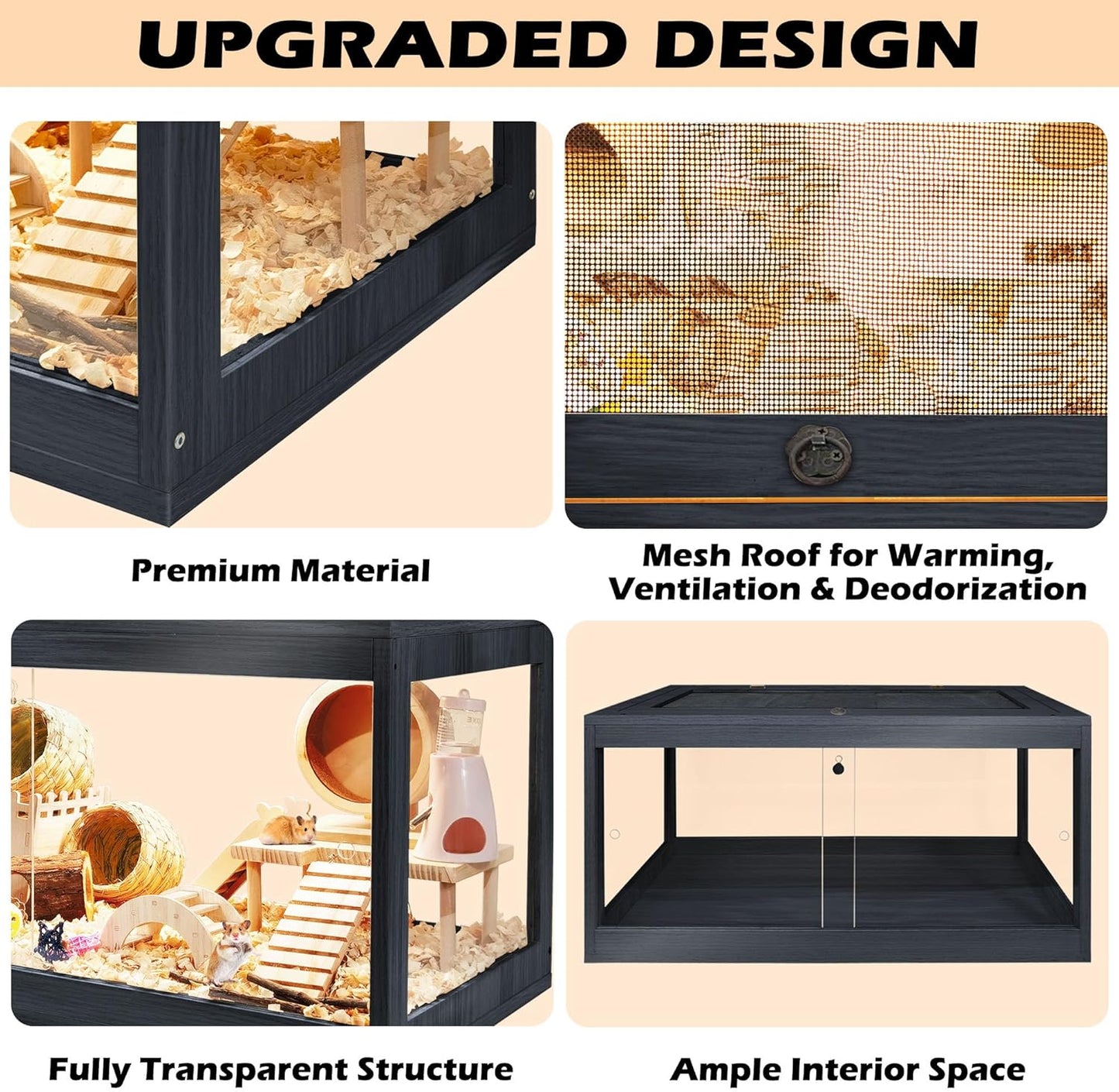 Prolee Hamster Cage Wooden 32 Inch Mice and Rat Habitat Openable Top with Acrylic Sheets Solid Built with Lock Design, Bl