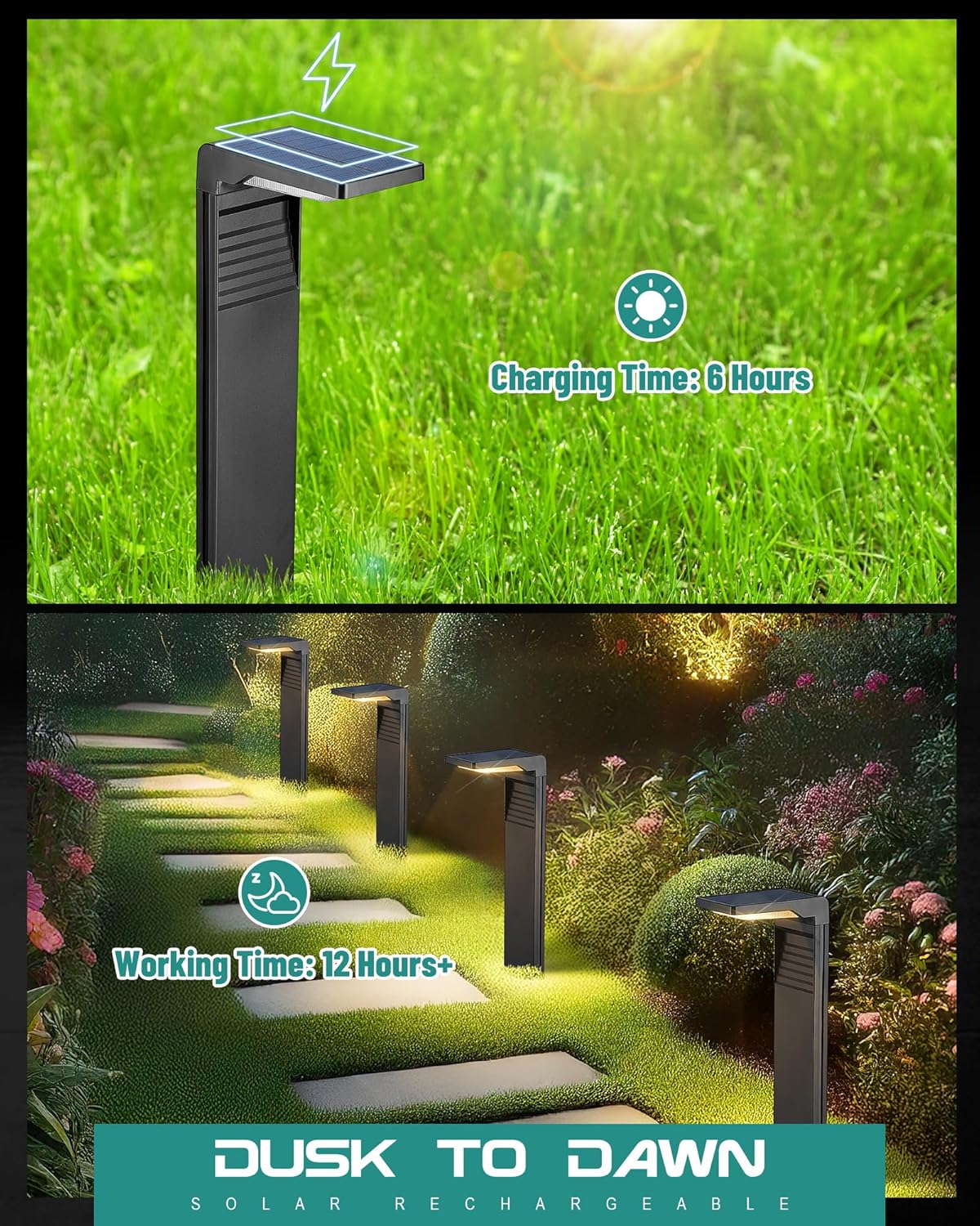 4 Pack Bright Garden Lights Solar Powered, 3 Color Temperature LED Solar Lights Outdoor, IP65 Landscape & Patio Lighting for Yard & Christmas Decor,