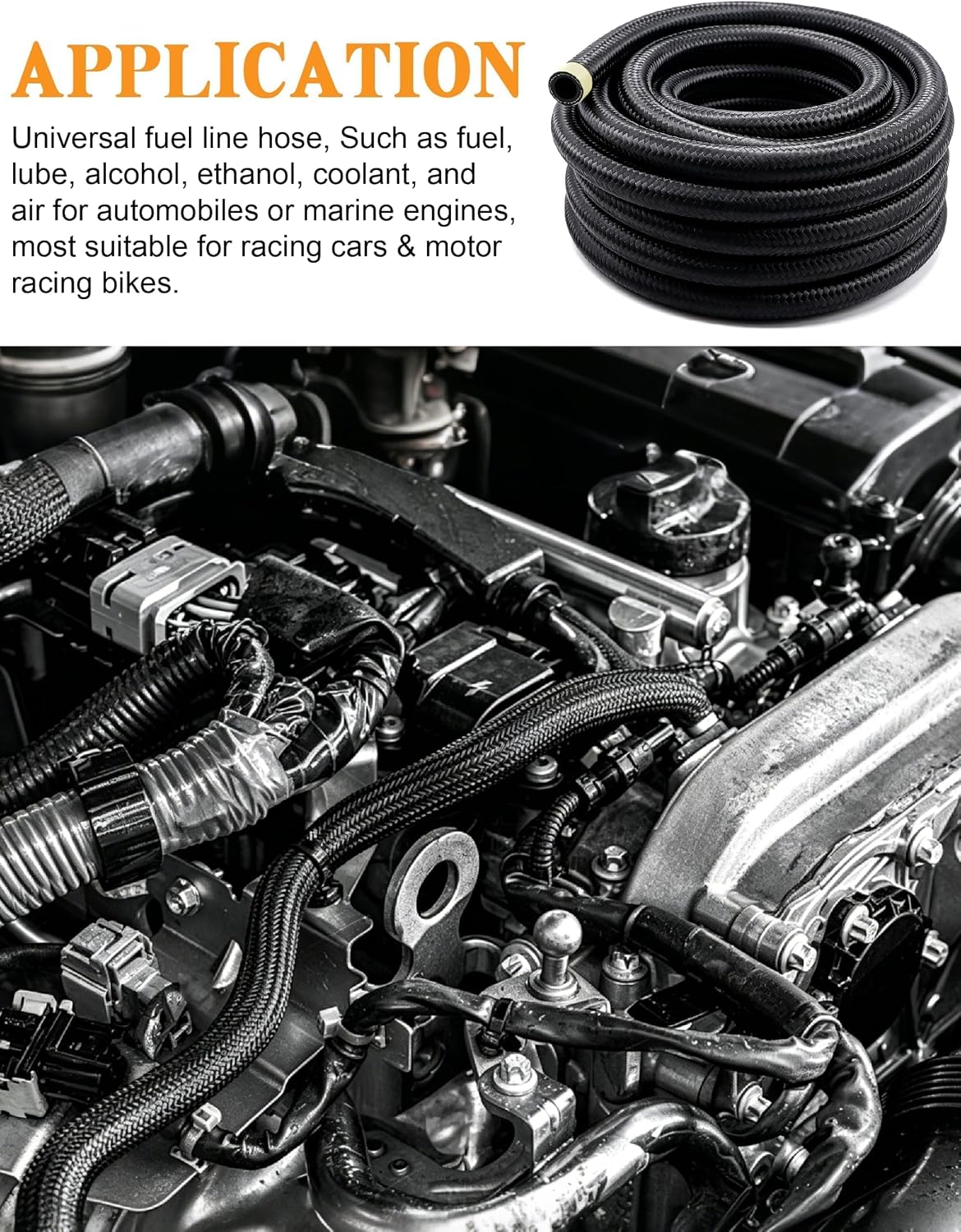 8AN Nylon Braided CPE Fuel Oil Hose, 20 ft 1/2-inch Fuel Line with Fittings Kit, Not for PTFE E85