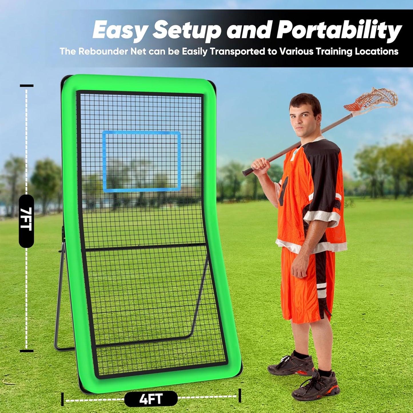 4x7FT Lacrosse Rebounder Volleyball Rebounder Net for Backyard with 5 Bounce Back Rebound, Product Custom Target Area for Lacrosse Lax Volleyball