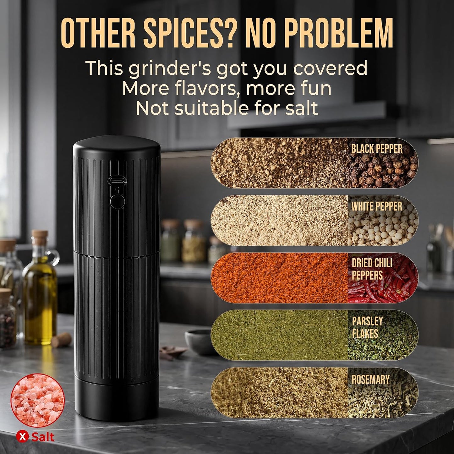 2-in-1 Electric & Manual Pepper Grinder, Professional Grade Heavy-Duty | Pepper Grinder Mill, Aluminum, High Output, Adjustable Coarseness, Refillable, Magnetic Bottom Cover, Stainless Steel Blade