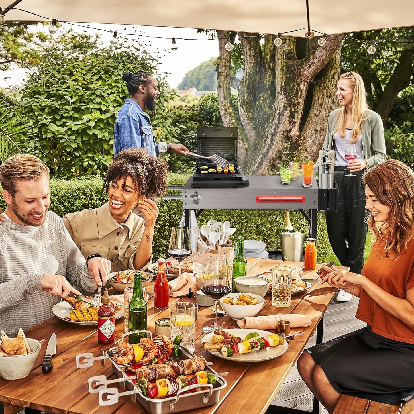 Stainless Steel Portable Outdoor Grill Table, 550 LBS Thicker Folding Grill Cart Pizza Oven Stand with Wheels, 31''W x 17''D Prep