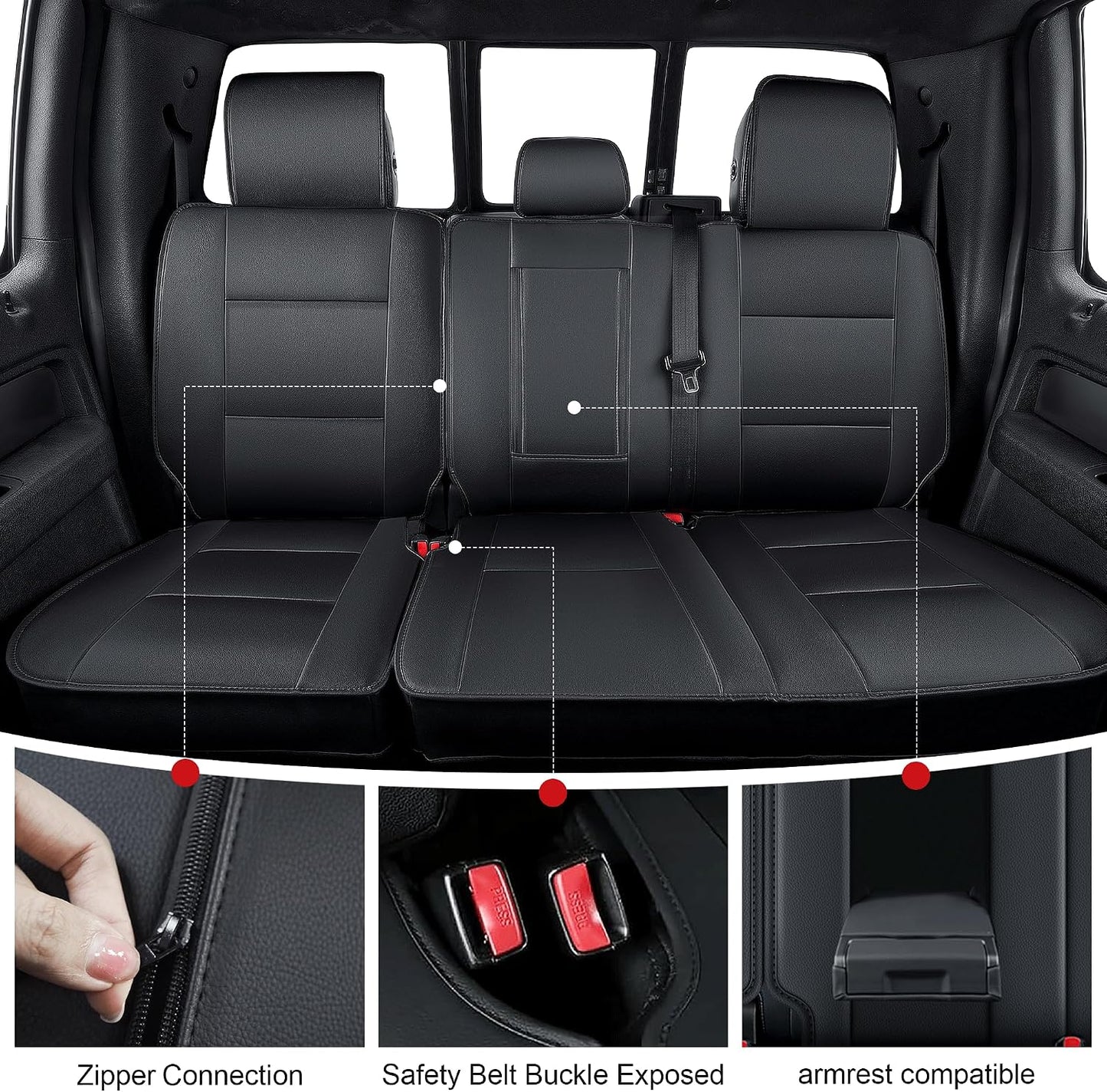 TTX LIGHTING Custom Fit Front Seat Cover for Ford F150 2009-2026 - F250/F350/F450 2017-2026 Waterproof Full Set Breathable Faux Leather Car Protector Cushion Accessories(Black-Vine)