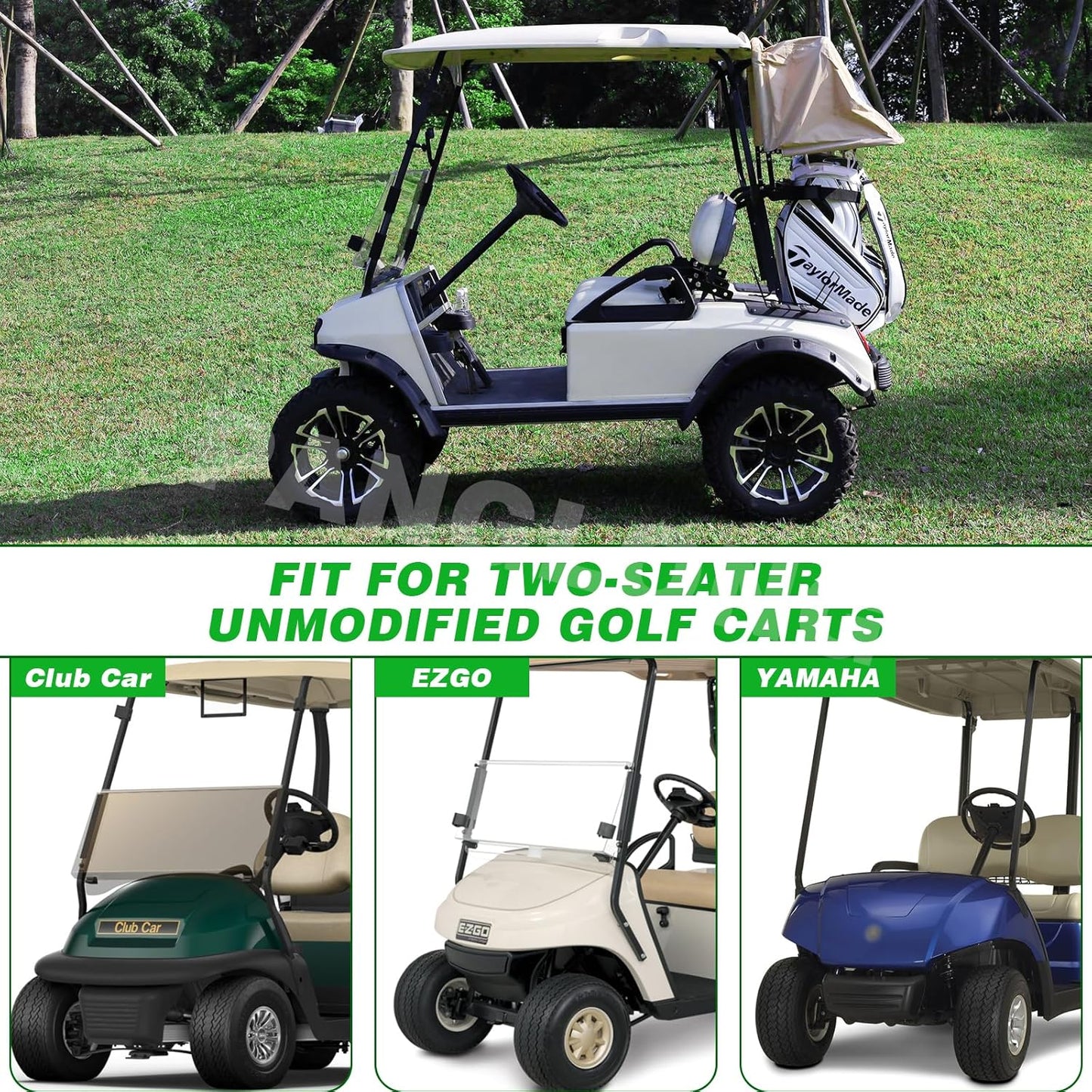 Panglong Universal Golf Cart Rear Bag Rain Cover with Bracket Kit (Beige), Suitable for Club Car, EZGO and Yamaha 2- Seater Golf Cart