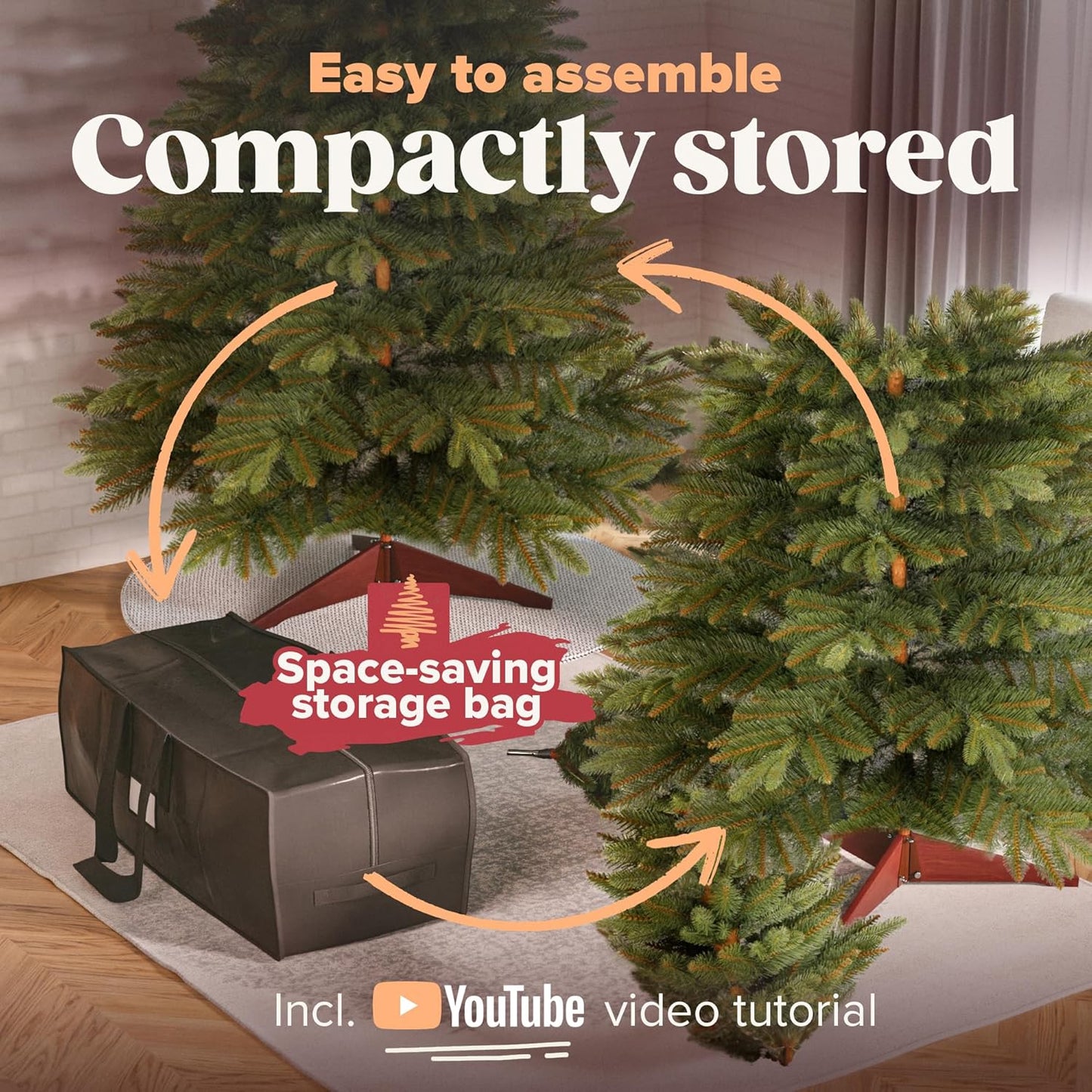 Artificial Christmas Tree 4ft - Premium Realistic Artificial Christmas Tree Looks Real Wooden Stand and Storage Bag - Xmas Tree - Artificial