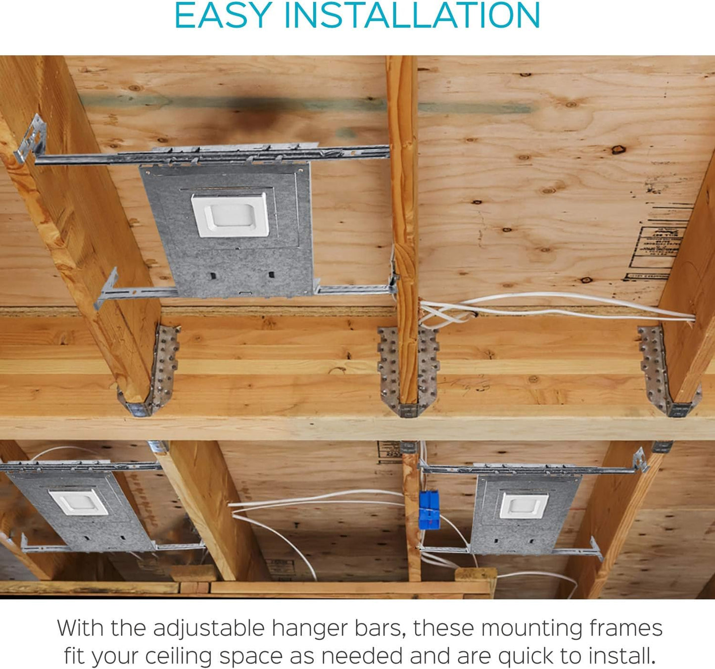 Luxrite New Construction Mounting Plate, 3-4-6 Inch Square LED Recessed Lighting Kits, Extendable Hanger Bars, ETL Listed - Shallow Recessed Light Housing (6 Pack)