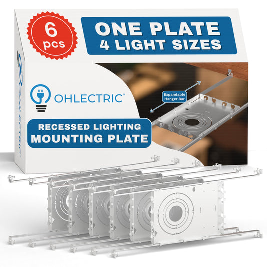 OHLECTRIC Recessed Light Mounting Plate, Rough-in Plates. Multi-Size 2” 3” 3.½” 4” Adjustable Symmetric Holes - Recessed LED Rough-in Bracket. Extendable Hanger Bars from 13” - 25”. (6 Pack)