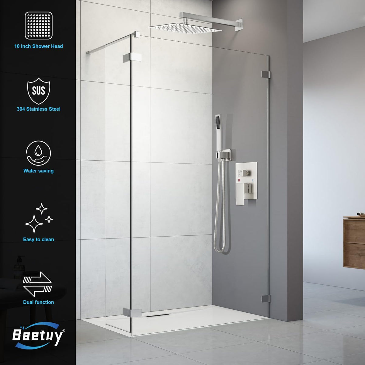 Shower Faucet Set Bathroom Square Rain Shower Head and Handle Set, Wall Mounted Shower Fixtures With Shower Valve and Trim Kit 12 inch Brushed Nickel Brushed Nickel 12 Inch Wall Mount