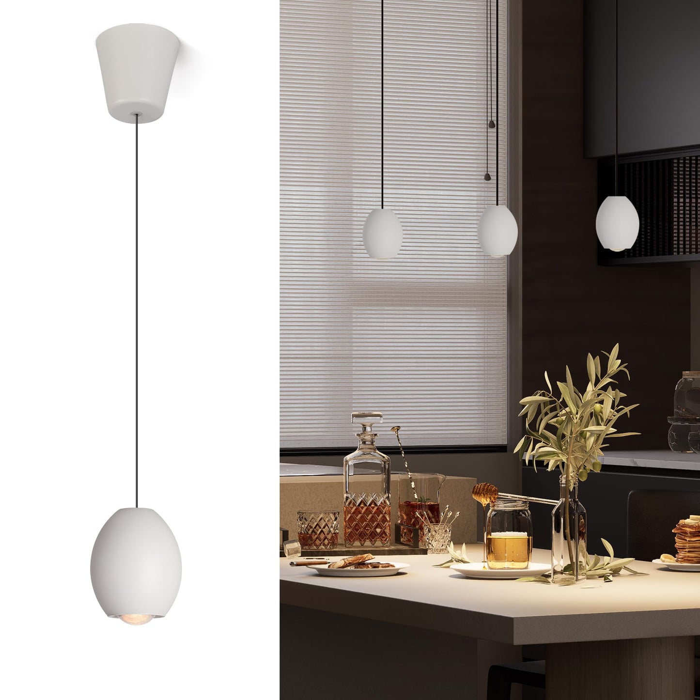 LED Mini Pendant Light 7W Dimmable Retractable Design Free Lifting CRI 97 Anti-Glare Matte White Aluminum Ceiling Hanging Spotlight