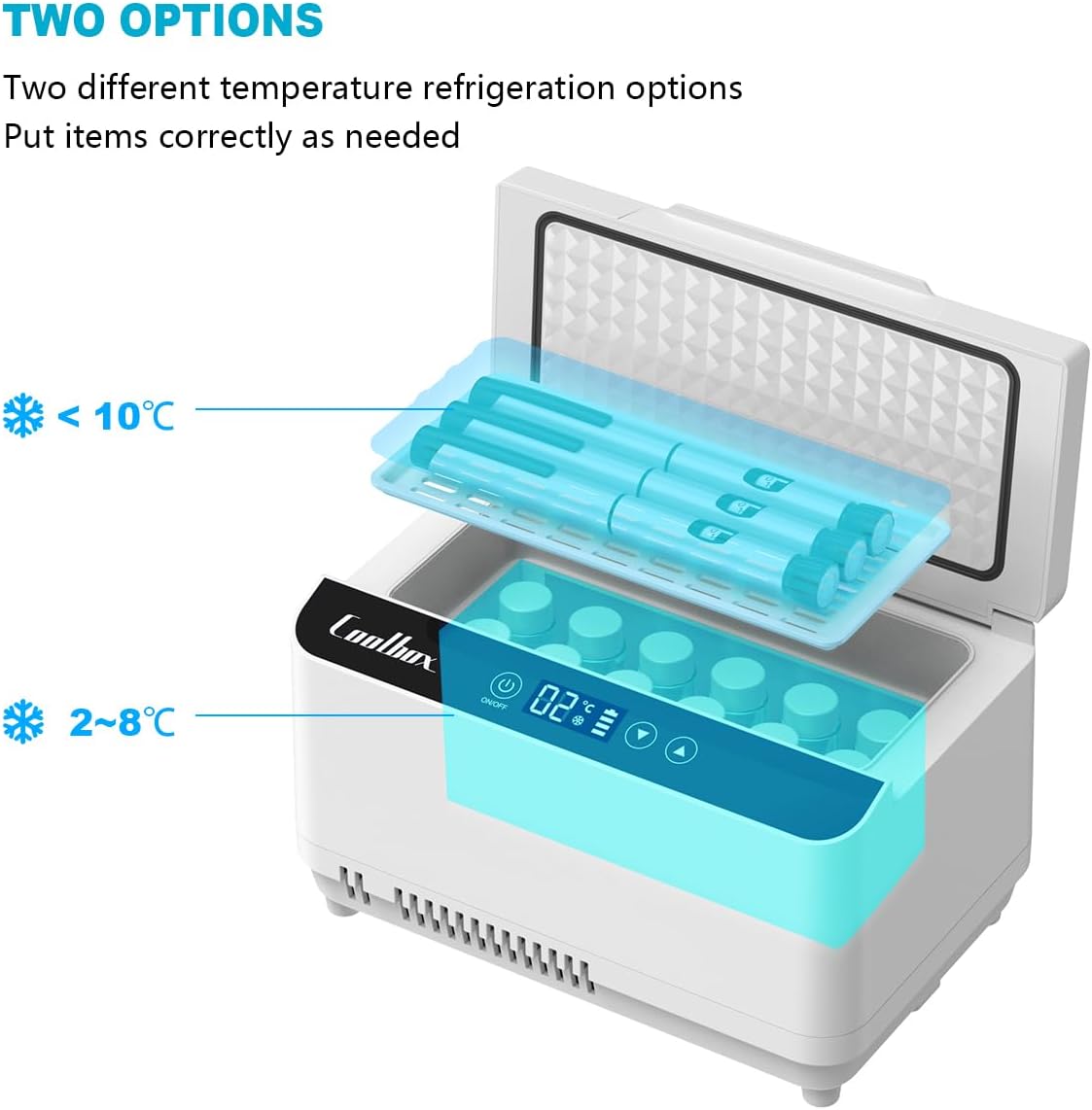 Insulin cooler box 12 Volt Car charger cooler case with double layer big space(about 10 insulin pens) Diabetic Medicine Portable Refrigerator 100-240V AC for travel
