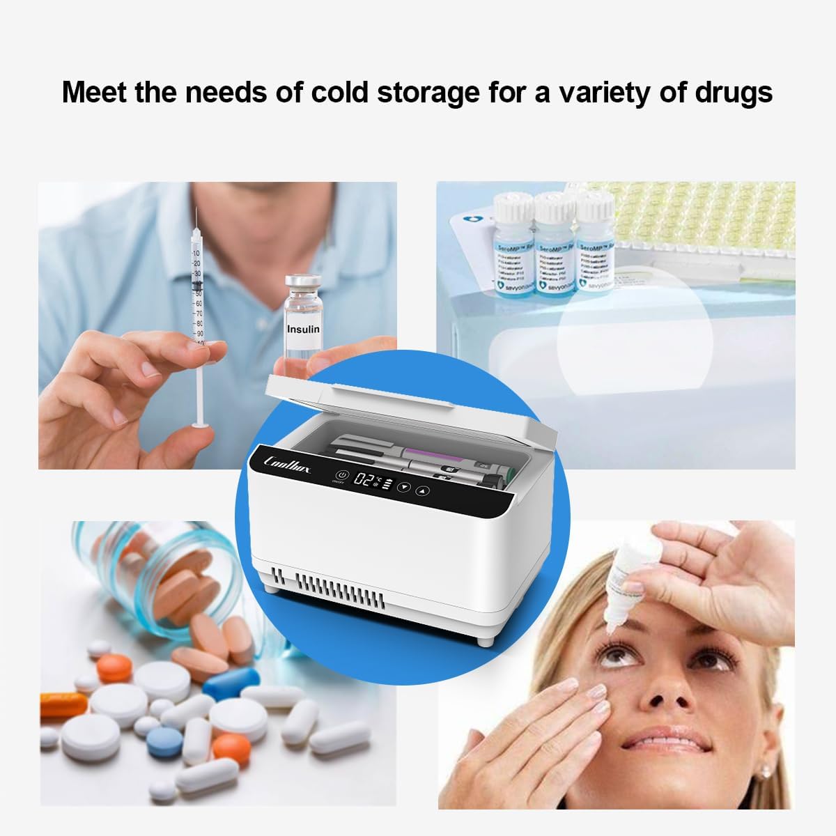 Insulin cooler box 12 Volt Car charger cooler case with double layer big space(about 10 insulin pens) Diabetic Medicine Portable Refrigerator 100-240V AC for travel