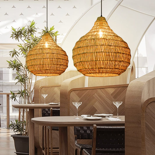Arturesthome Rattan Pendant Light Fixture, Wicker Chandelier Boho Basket Lampshade Ceiling Lighting, Natural Woven Hanging Lamp Shade for Kitchen Island Dining Room