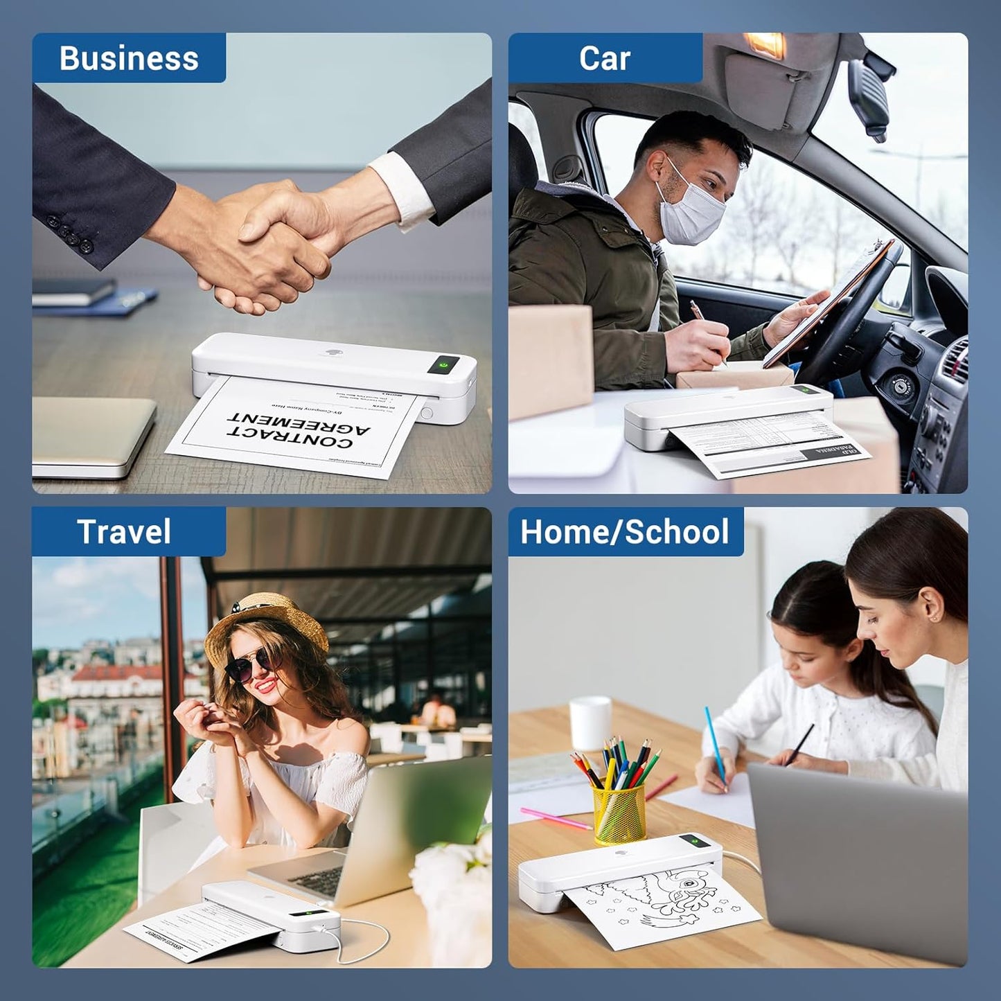 Phomemo Portable Wireless Travel Printer M835, Inkless Thermal Mobile Printer, Bluetooth Support, A4/8.5" Thermal Paper Roll, Compact Compatible with iOS&Android