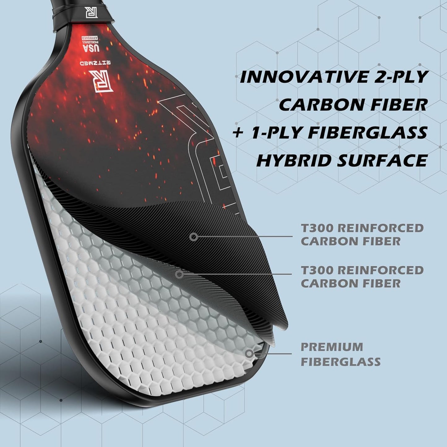 T-300 Carbon Fiber Pickleball Paddles Set of 4 USAPA Certified with Spin Texture, set of 4.
