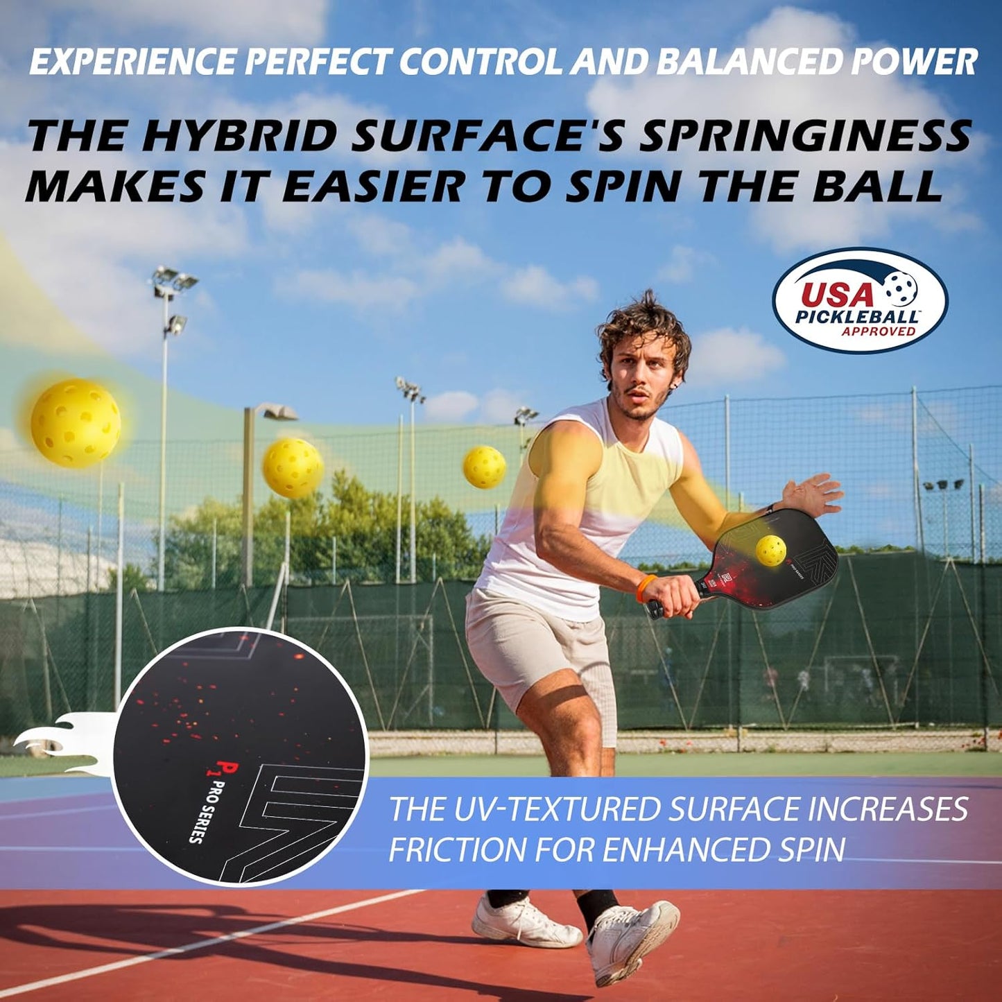 T-300 Carbon Fiber Pickleball Paddles Set of 4 USAPA Certified with Spin Texture, set of 4.