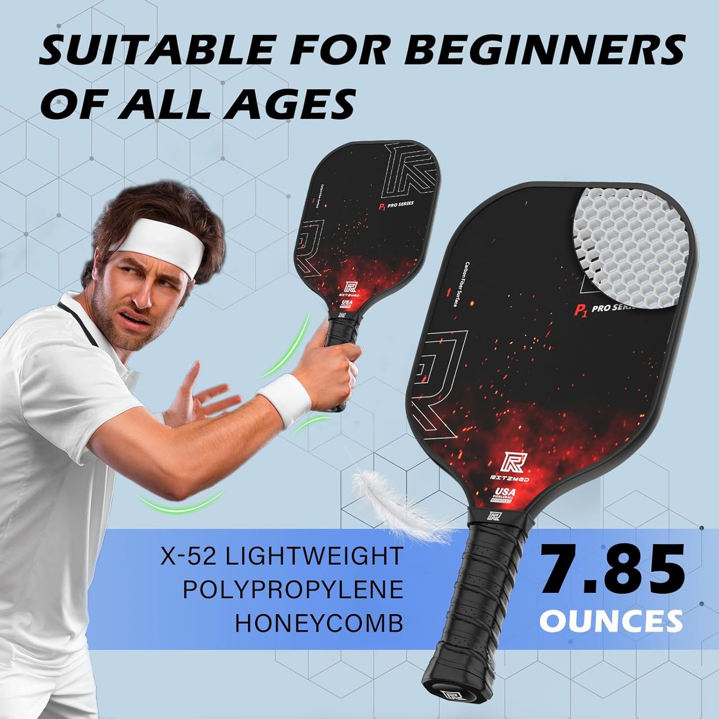 T-300 Carbon Fiber Pickleball Paddles Set of 4 USAPA Certified with Spin Texture, set of 4.