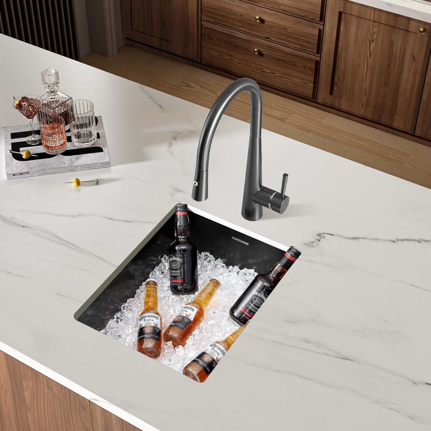 Black Wet Bar Sink Undermount 14 x 18 inch, PVD Nano Stainless Steel Kitchen Sink Single Bowl, RV Outdoor Prep Basin with Drain Strainer, Bottom Rise Grid, Roll-up Drying Unit, Dark Grey Gunmetal Black 14 x 18 Undermount