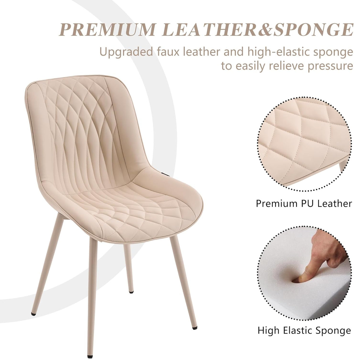 YOUNIKE Dining Chair, 1 each, with High Backs Mid Century Modern Kitchen & Dining Room Chairs Faux Leather Upholstered Wide Accent Chair Comfortable Padded Living Waiting Room Chair Cream All Cream Modern
